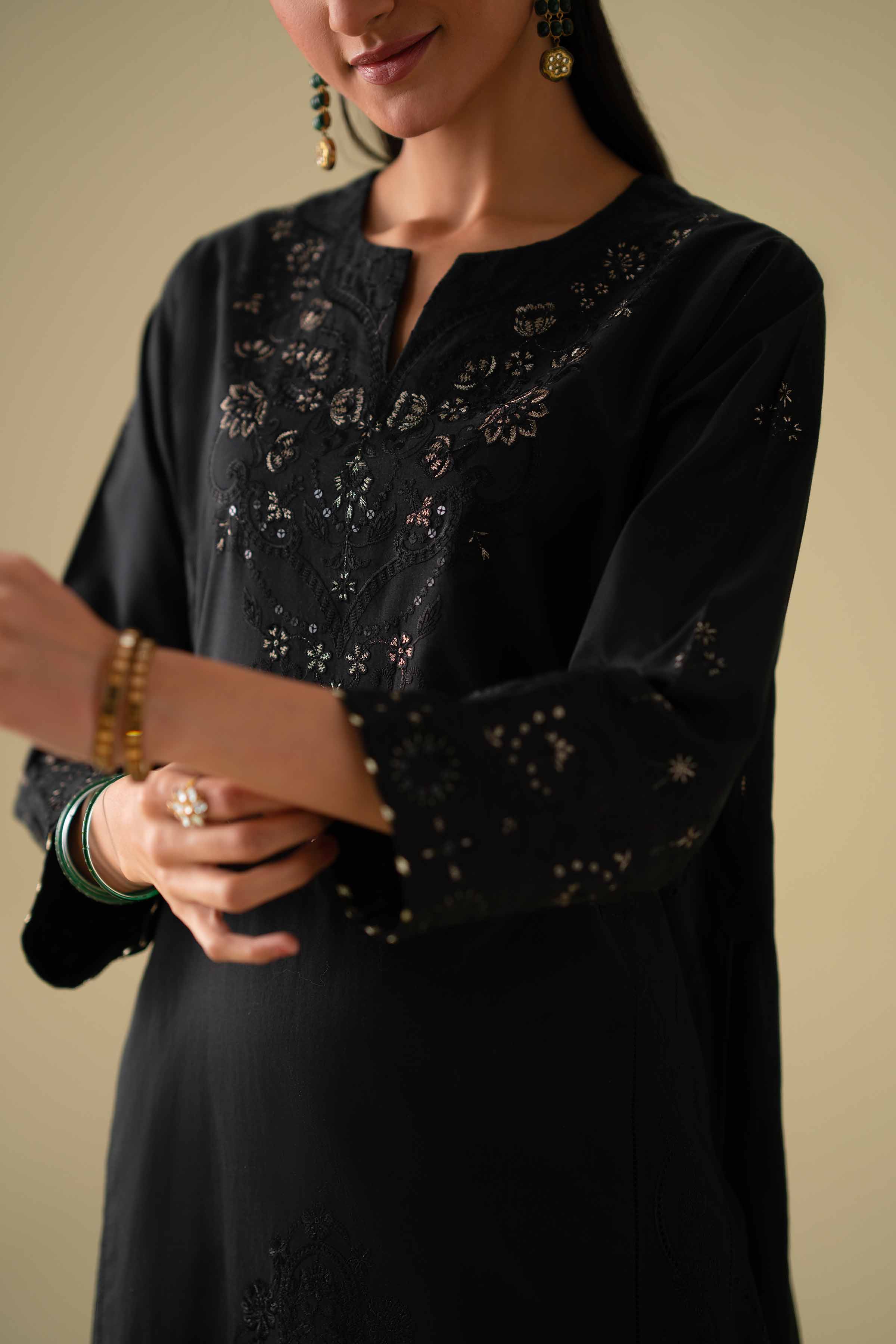 NishatUK - Black Embroidered Cambric ready to wear Suit