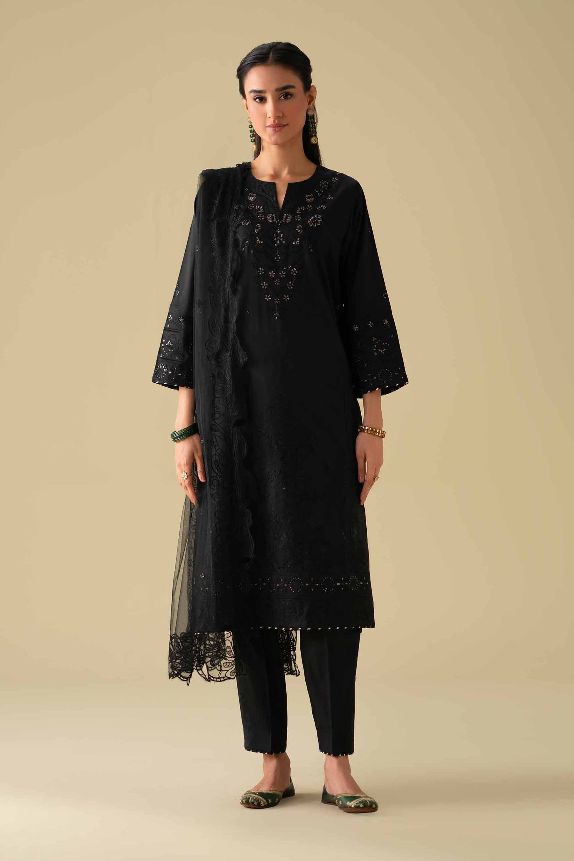 NishatUK - Black Embroidered Cambric ready to wear Suit