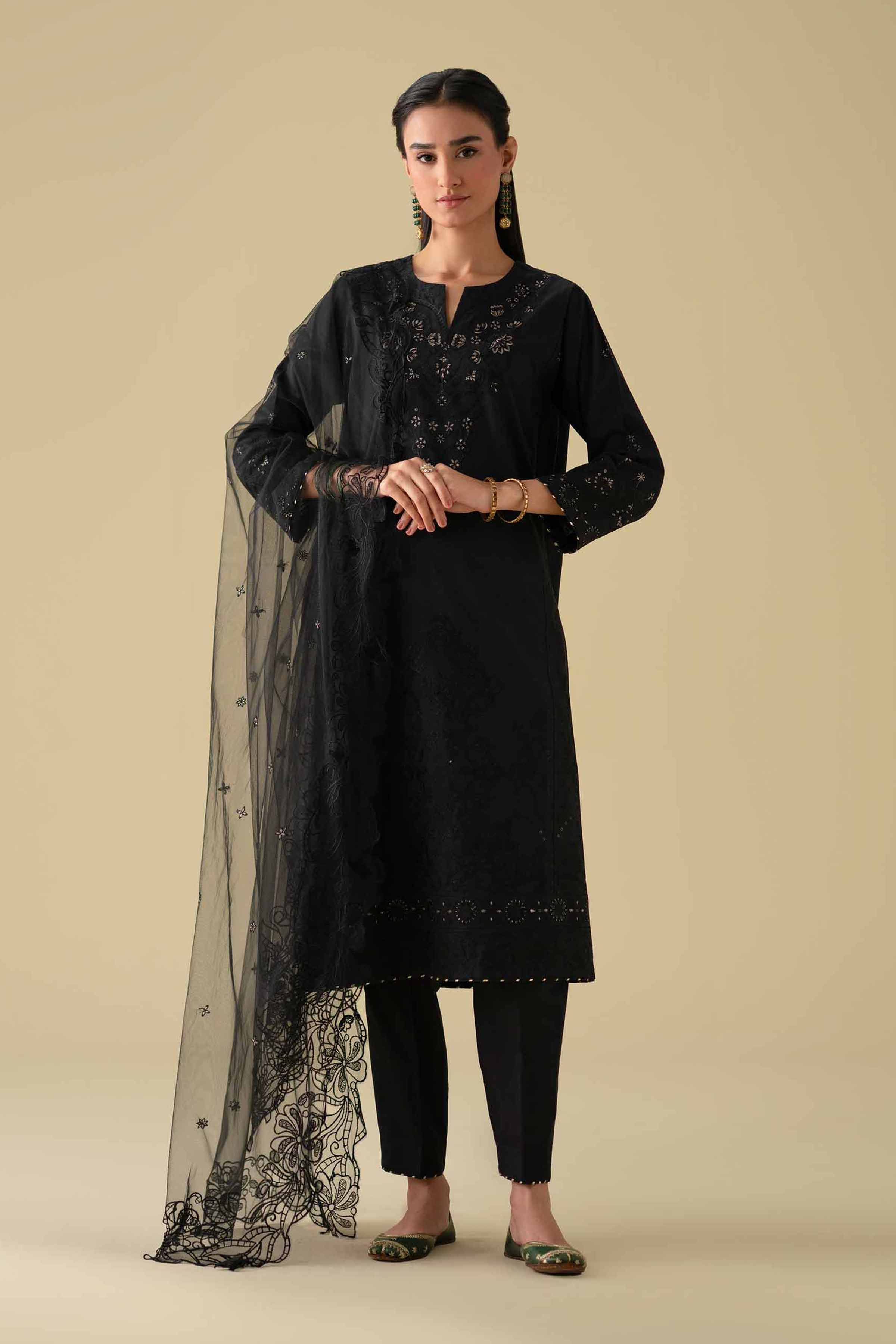 NishatUK - Black Embroidered Cambric ready to wear Suit