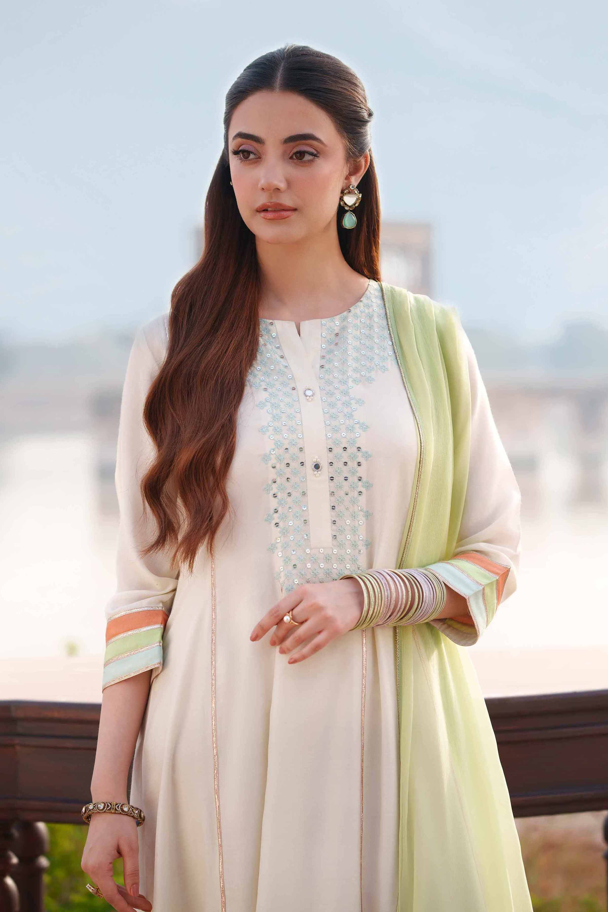 NishatUK - ivory Embroidered Sillk 3-piece ready to wear Suit