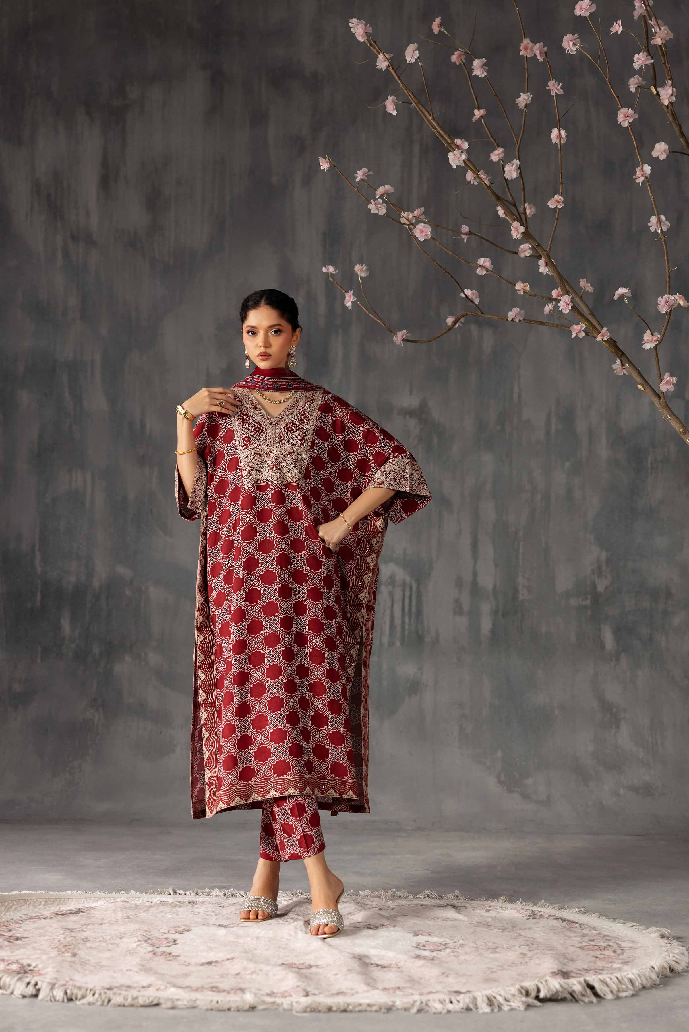 Nishat UK - Red Embroidered Silk 3 Pieces ready to wear luxury Suit