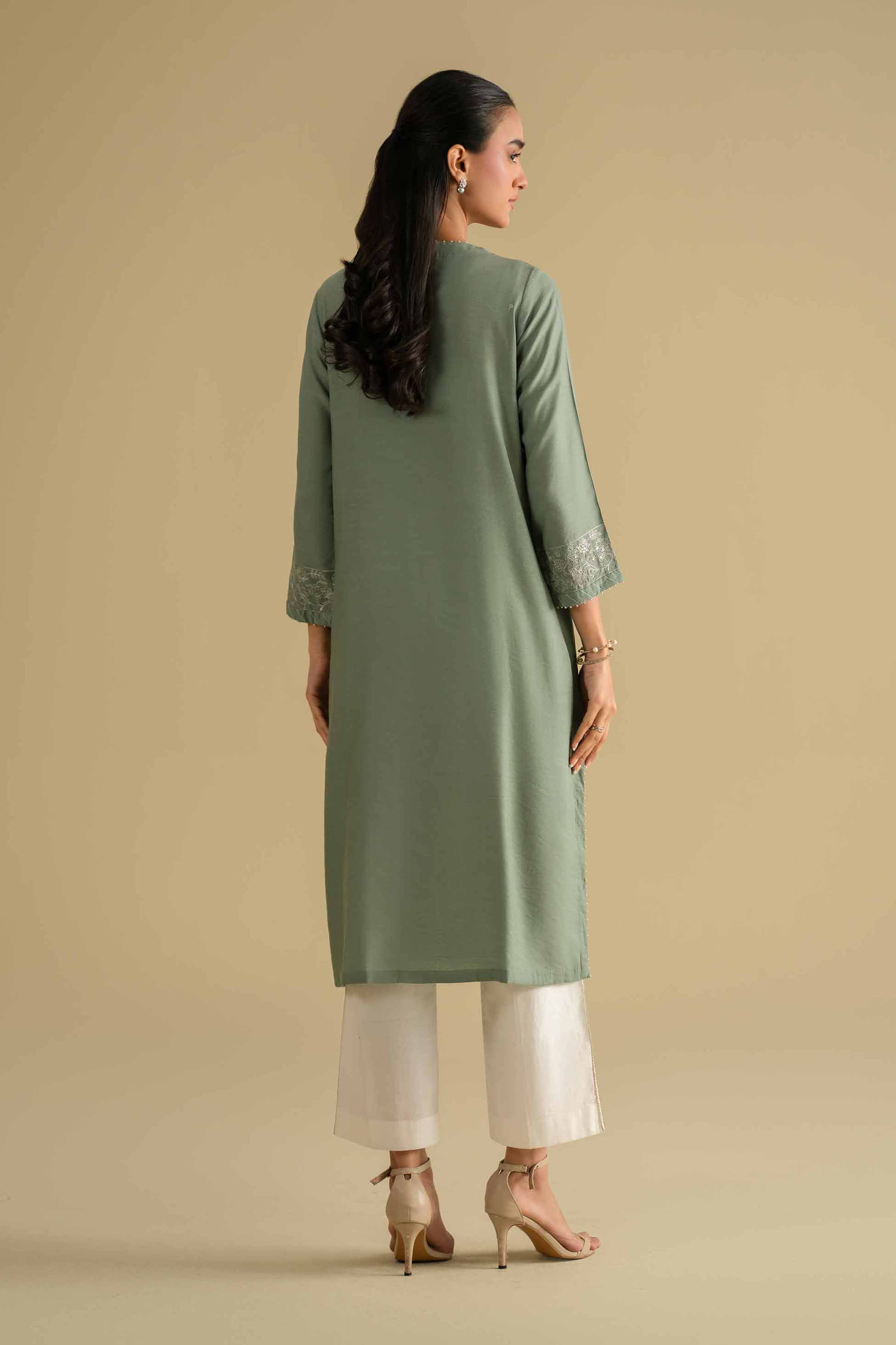 NishatUK - Grey Embroidered Cotton 1-piece ready to wear luxury Shirt