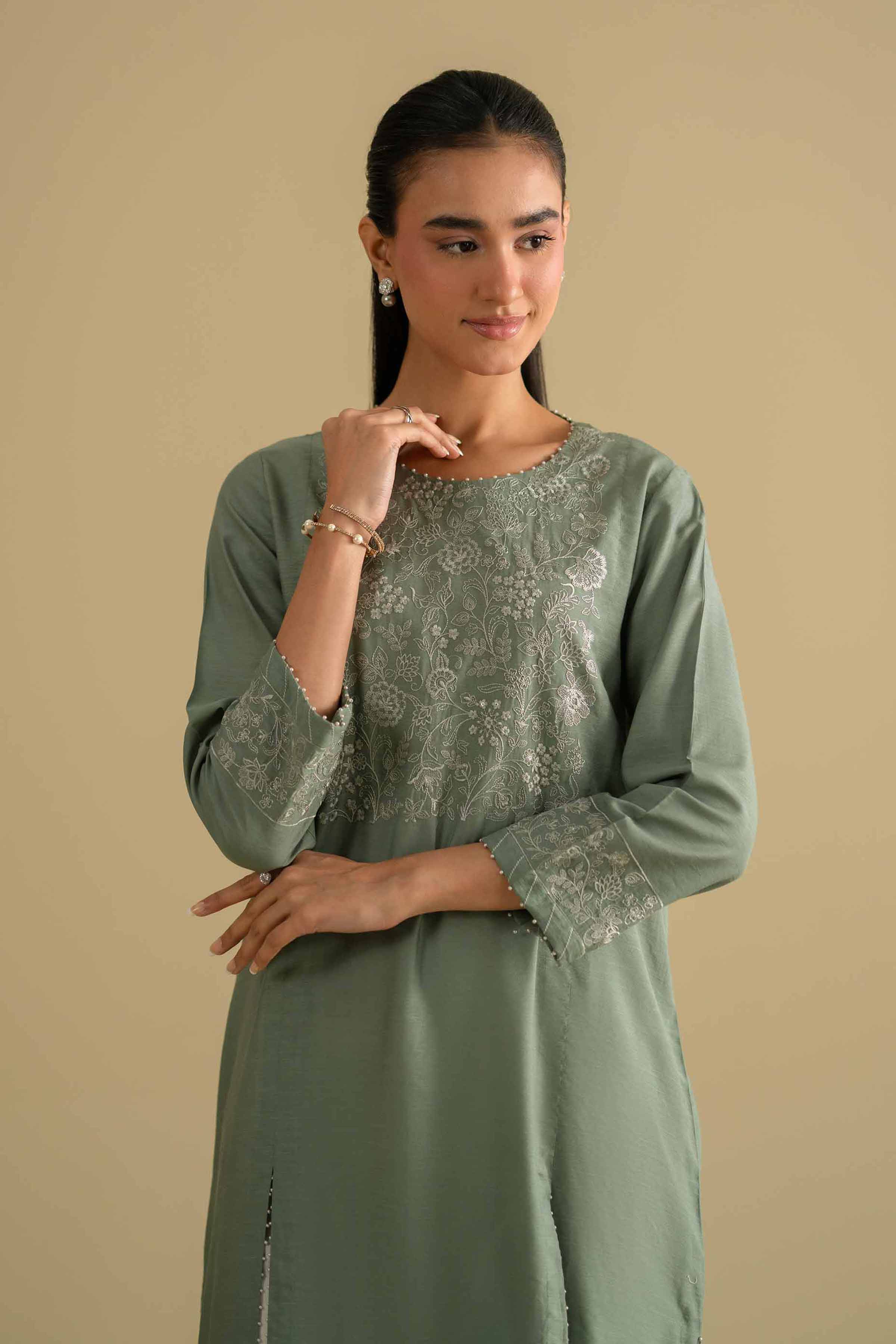 NishatUK - Grey Embroidered Cotton 1-piece ready to wear luxury Shirt