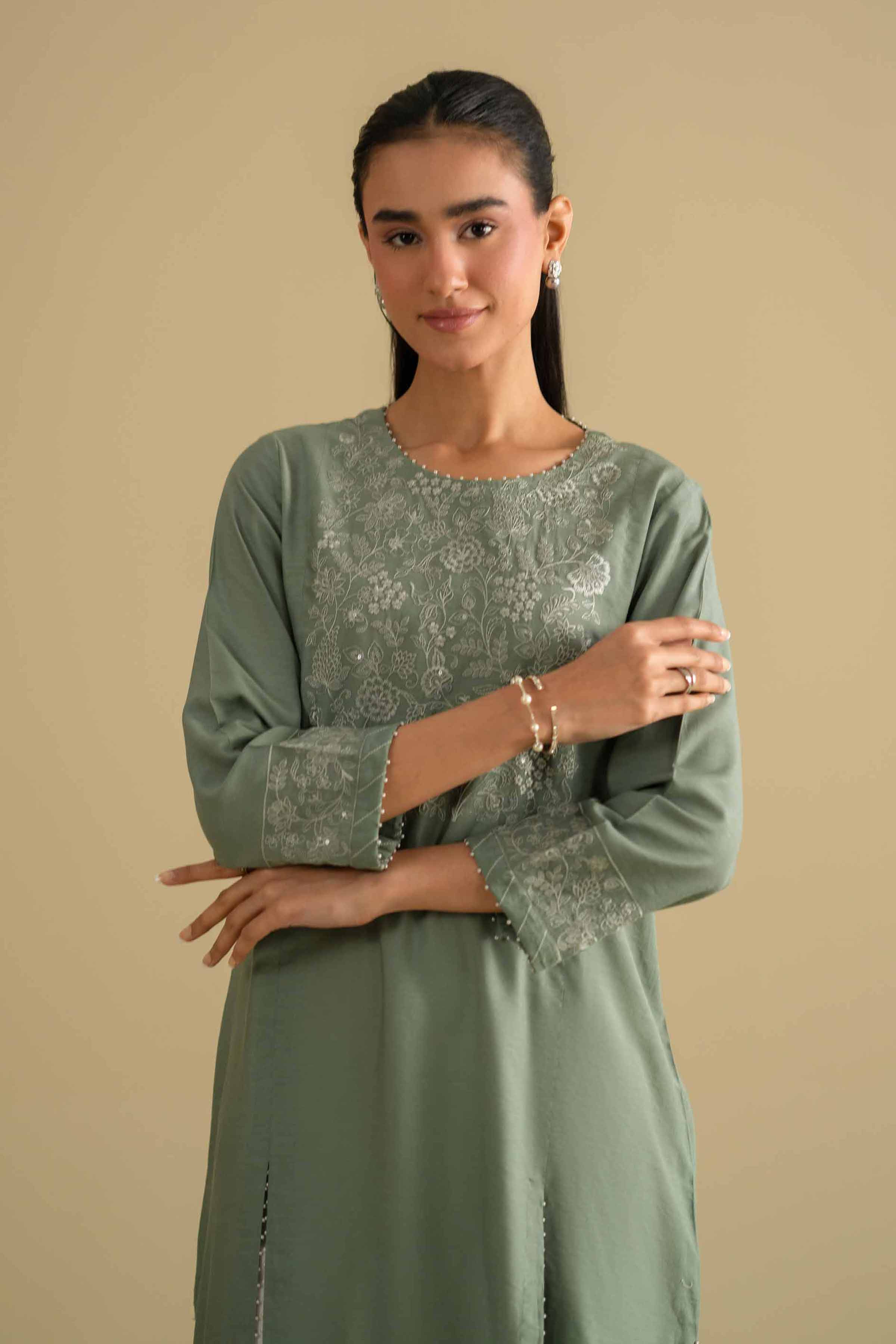 NishatUK - Grey Embroidered Cotton 1-piece ready to wear luxury Shirt