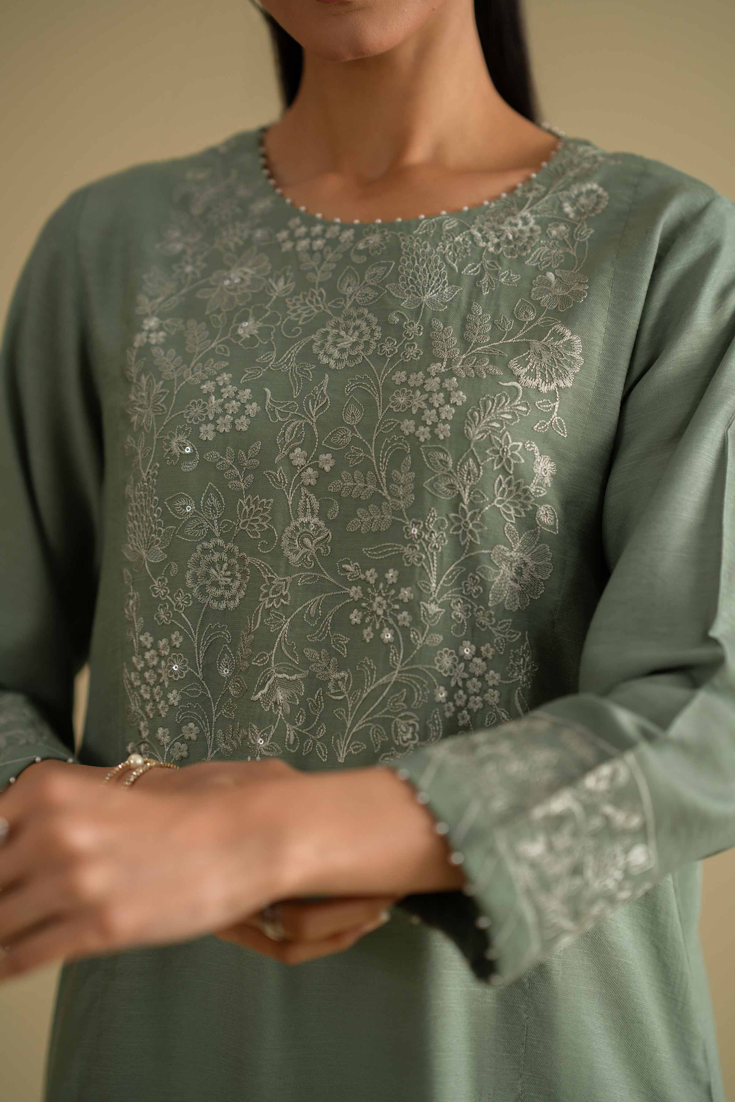NishatUK - Grey Embroidered Cotton 1-piece ready to wear luxury Shirt
