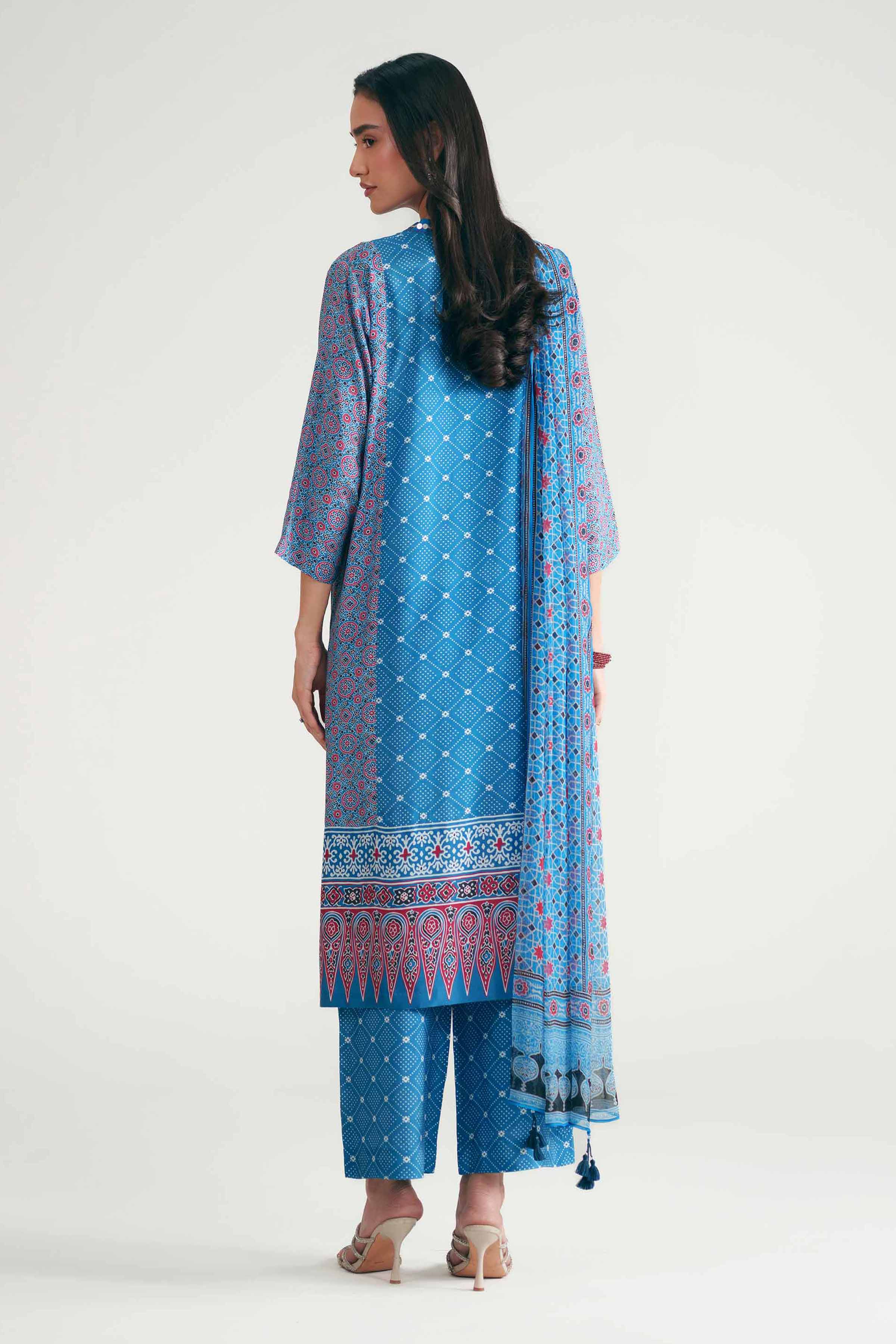 Nishat UK - Blue Printed Silk 3 Pieces ready to wear Suit