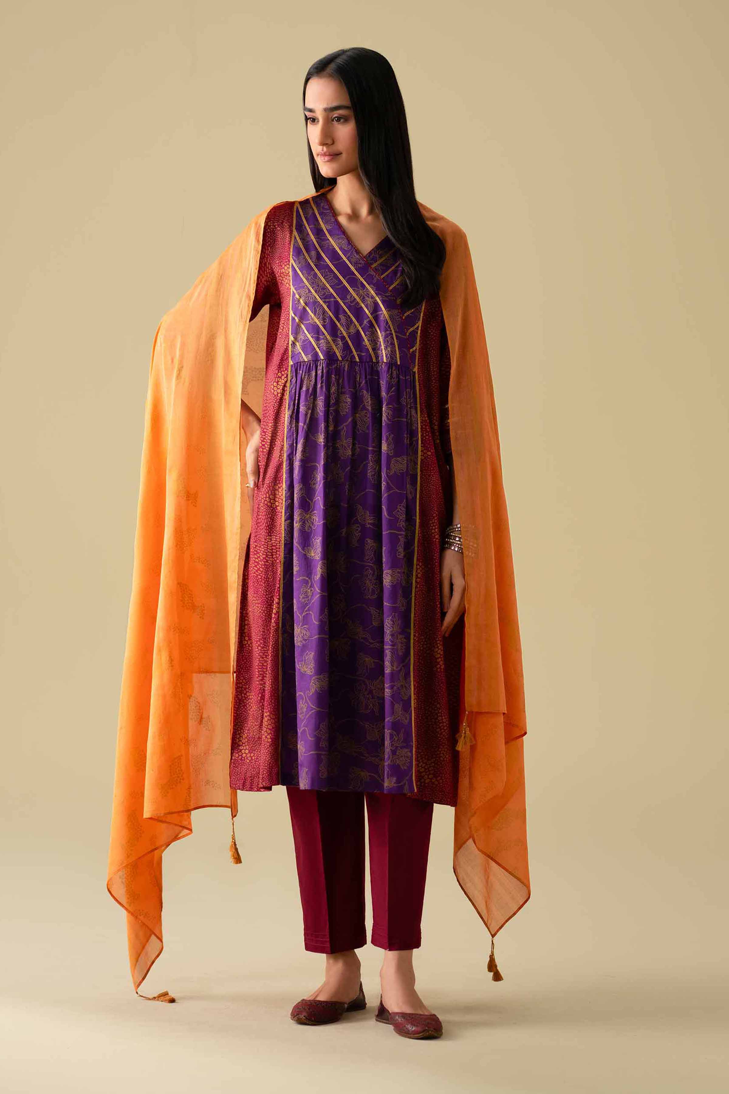 NishatUK - Purple Printed Lawn 3-piece ready to wear Suit