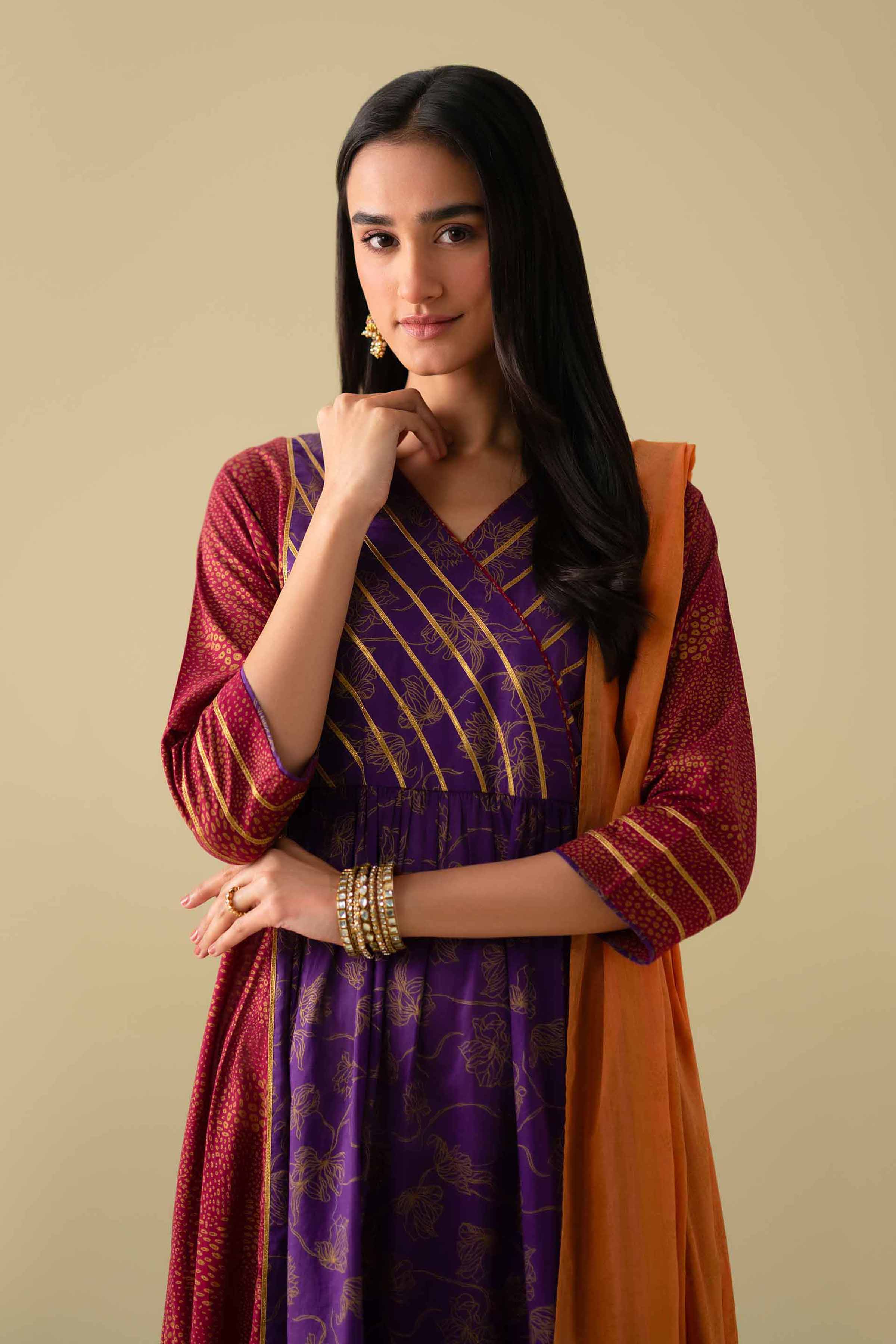 NishatUK - Purple Printed Lawn 3-piece ready to wear Suit