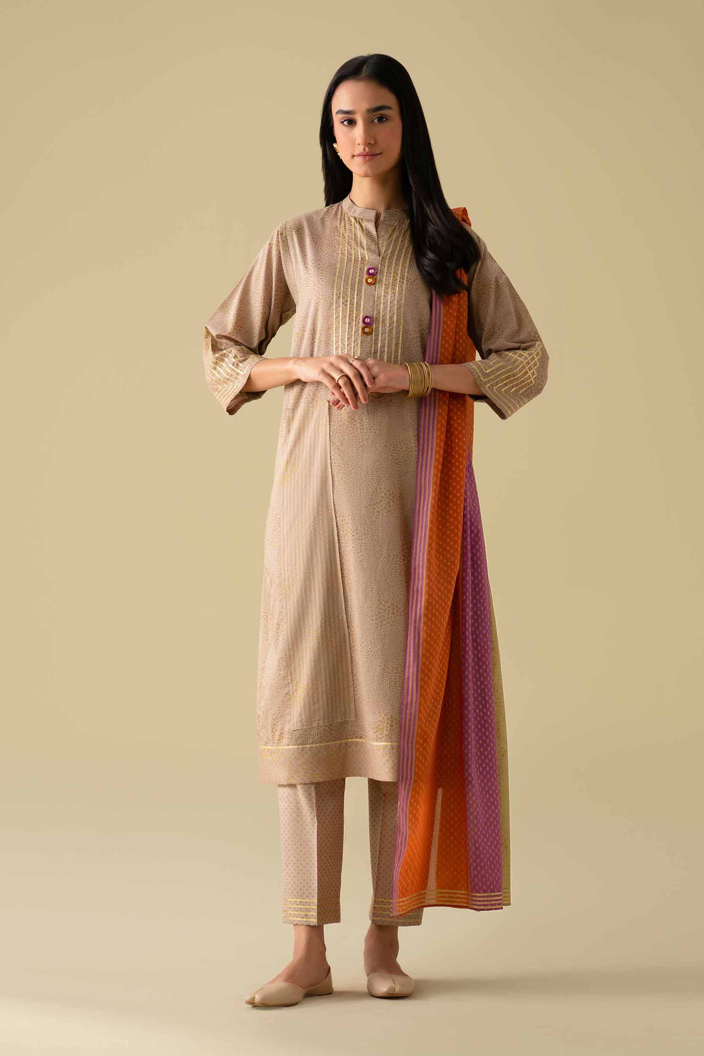NishatUK - Brown Embroidered Lawn 3-piece ready to wear Suit
