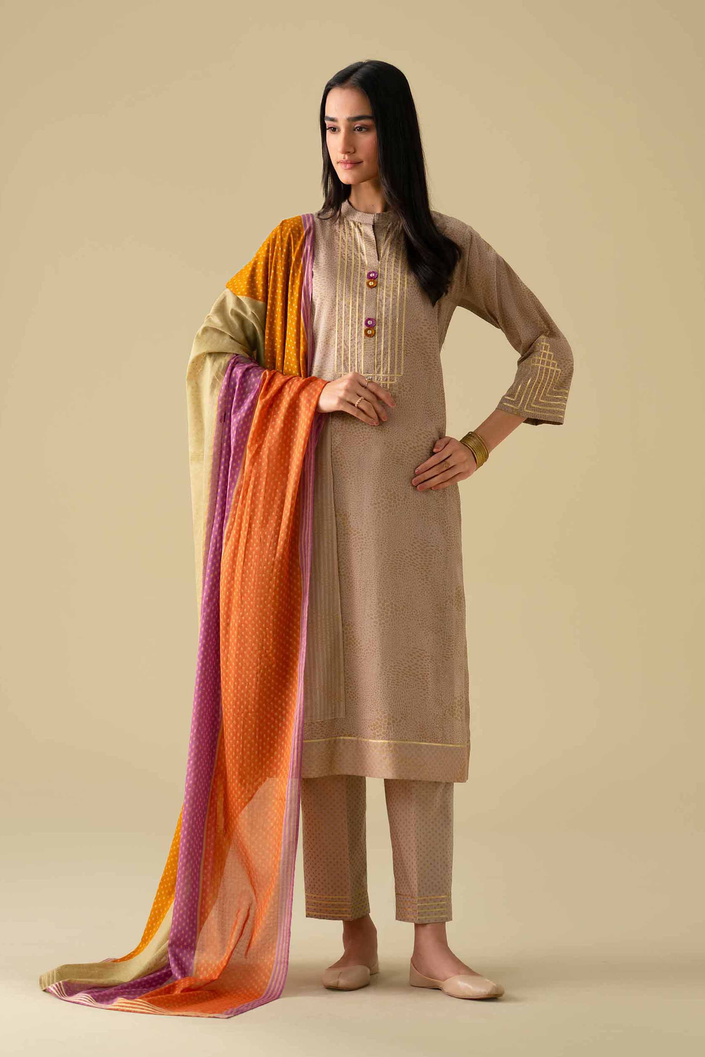 NishatUK - Brown Embroidered Lawn 3-piece ready to wear Suit
