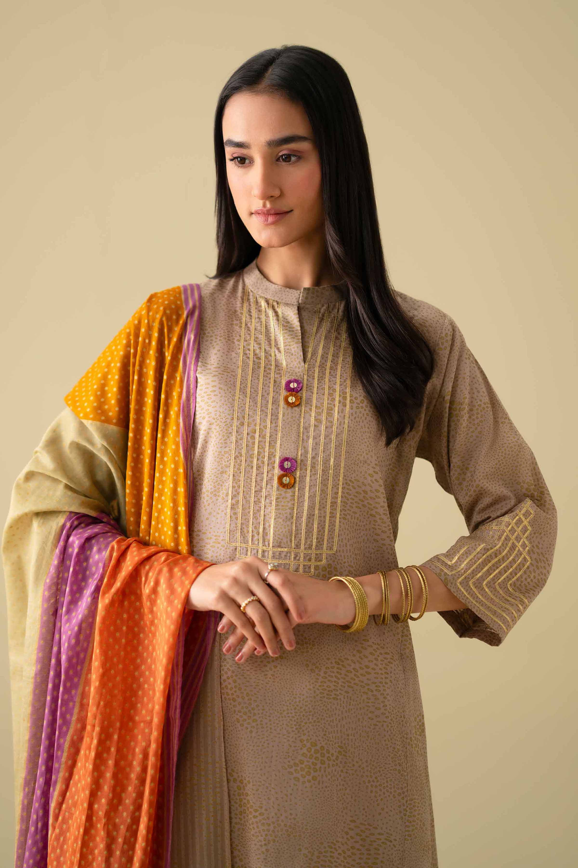 NishatUK - Brown Embroidered Lawn 3-piece ready to wear Suit