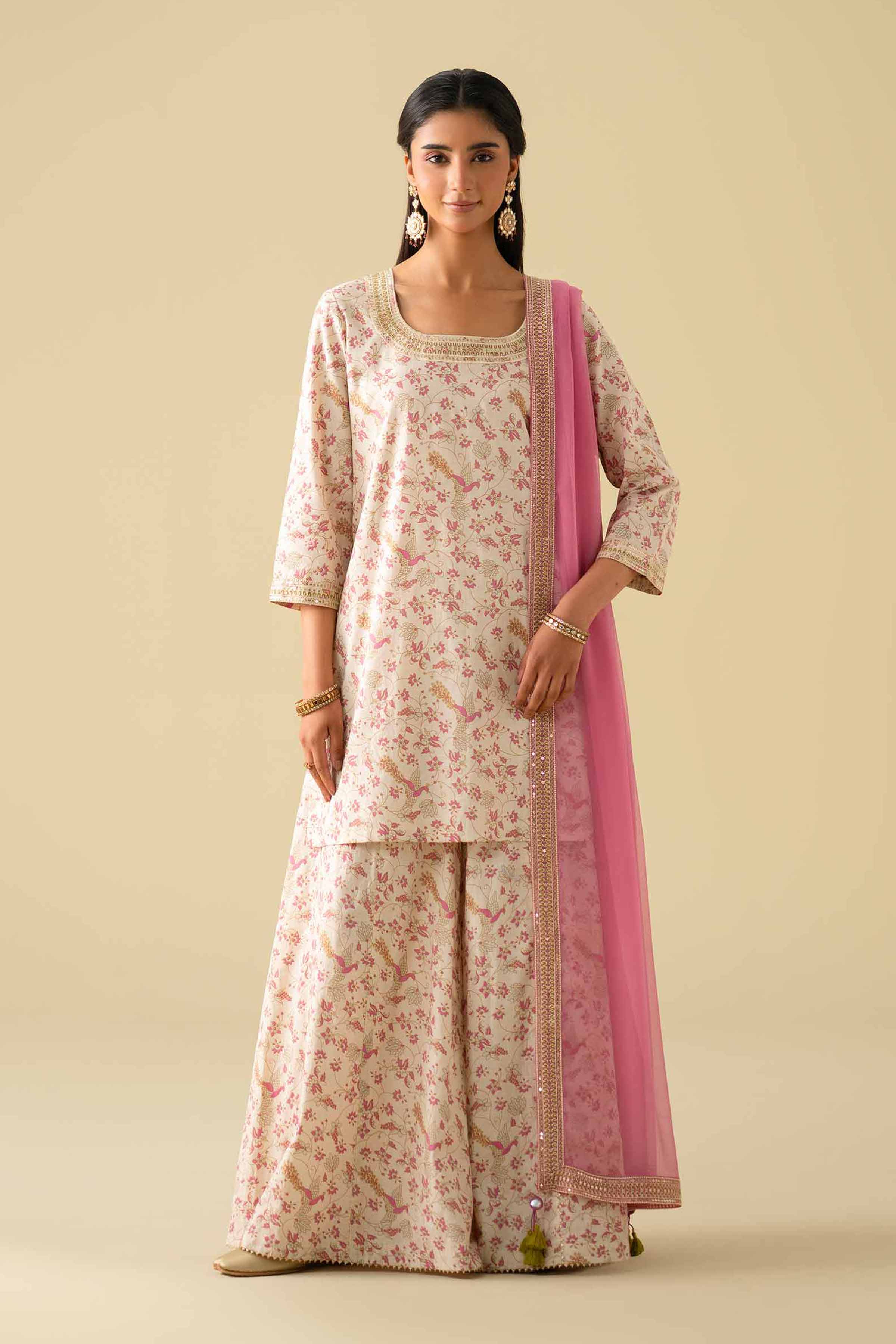 NishatUK - Off White Embroidered Cambric 3-piece ready to wear luxury Suit