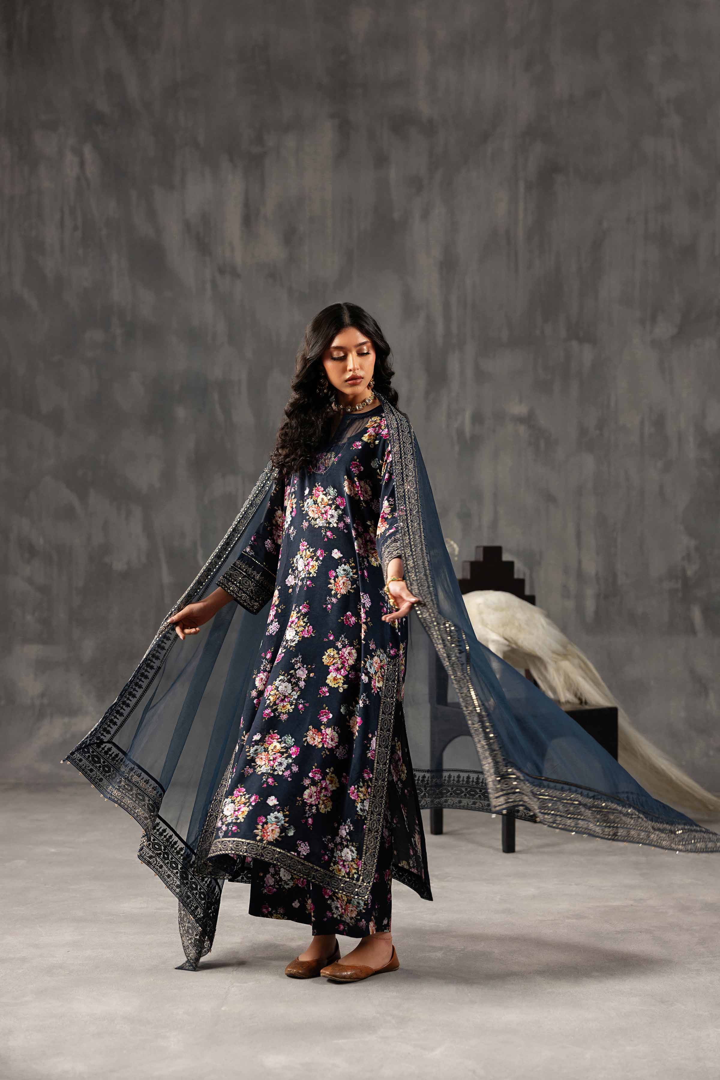 Nishat UK - Blue Embroidered Silk 3-piece ready to wear luxury Suit