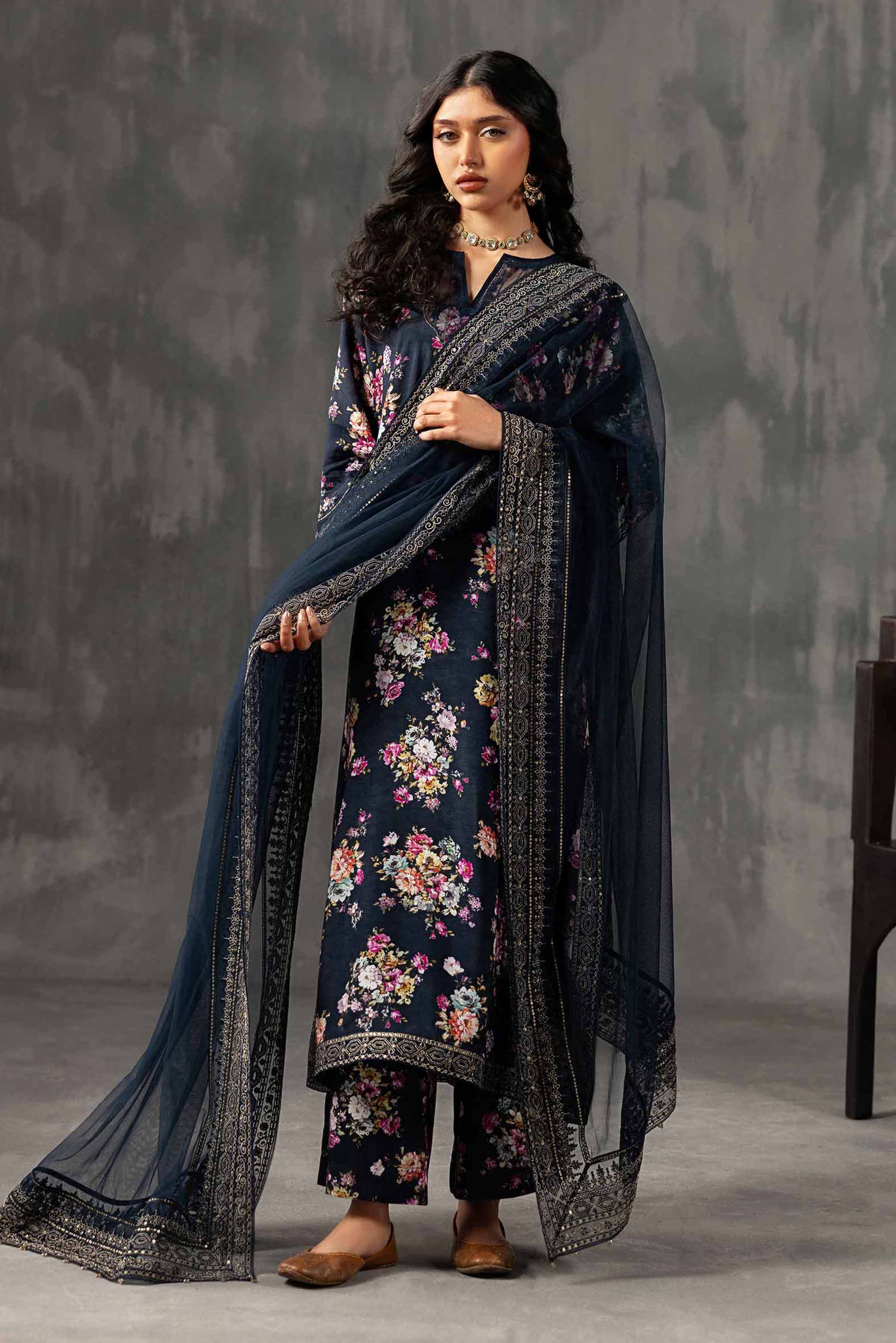 Nishat UK - Blue Embroidered Silk 3-piece ready to wear luxury Suit