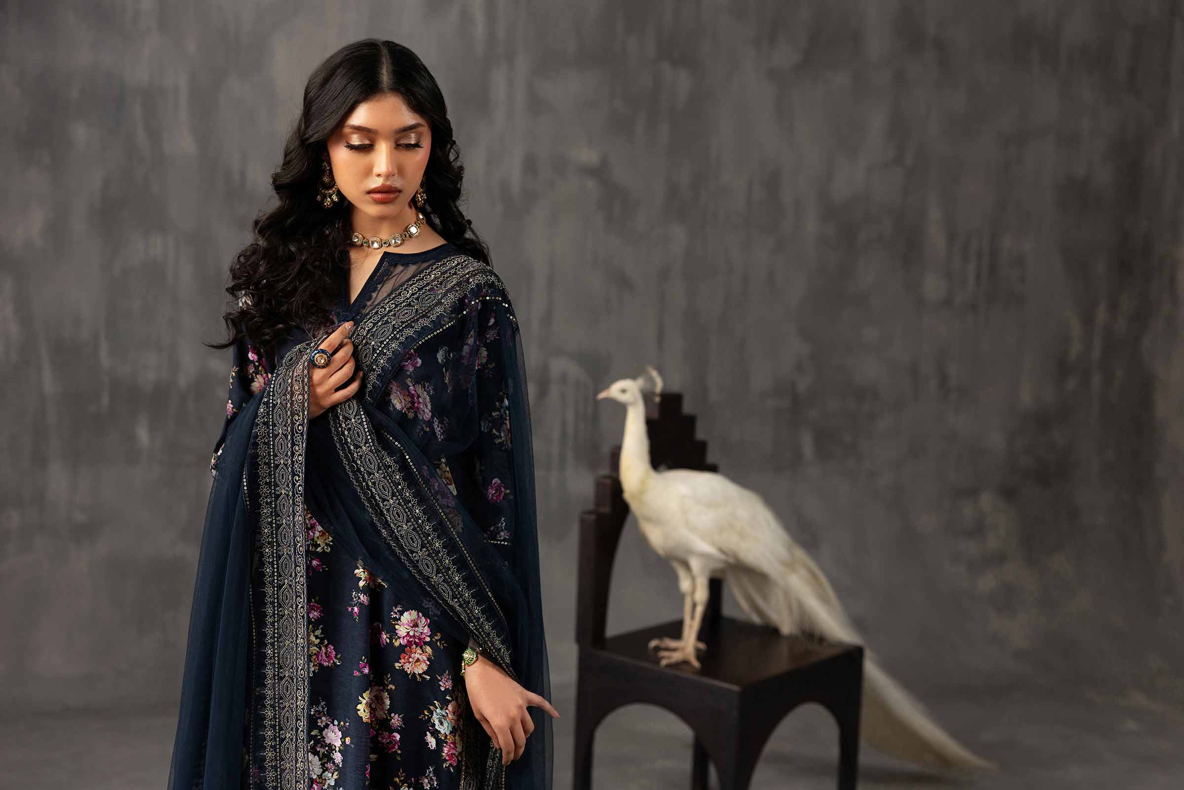 Nishat UK - Blue Embroidered Silk 3-piece ready to wear luxury Suit