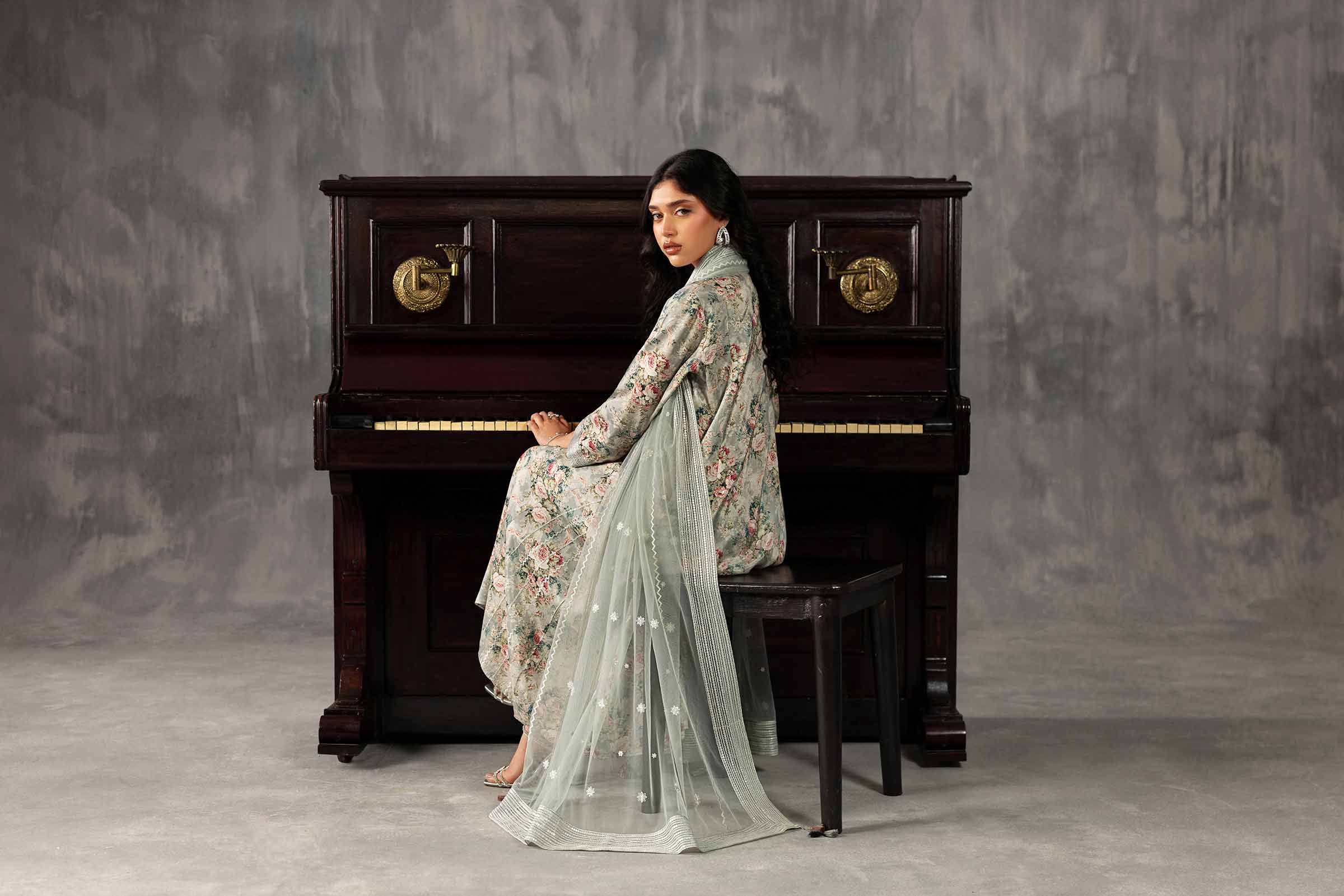 Nishat UK - Grey Embroidered Silk 3 Piece ready to wear luxury Suit