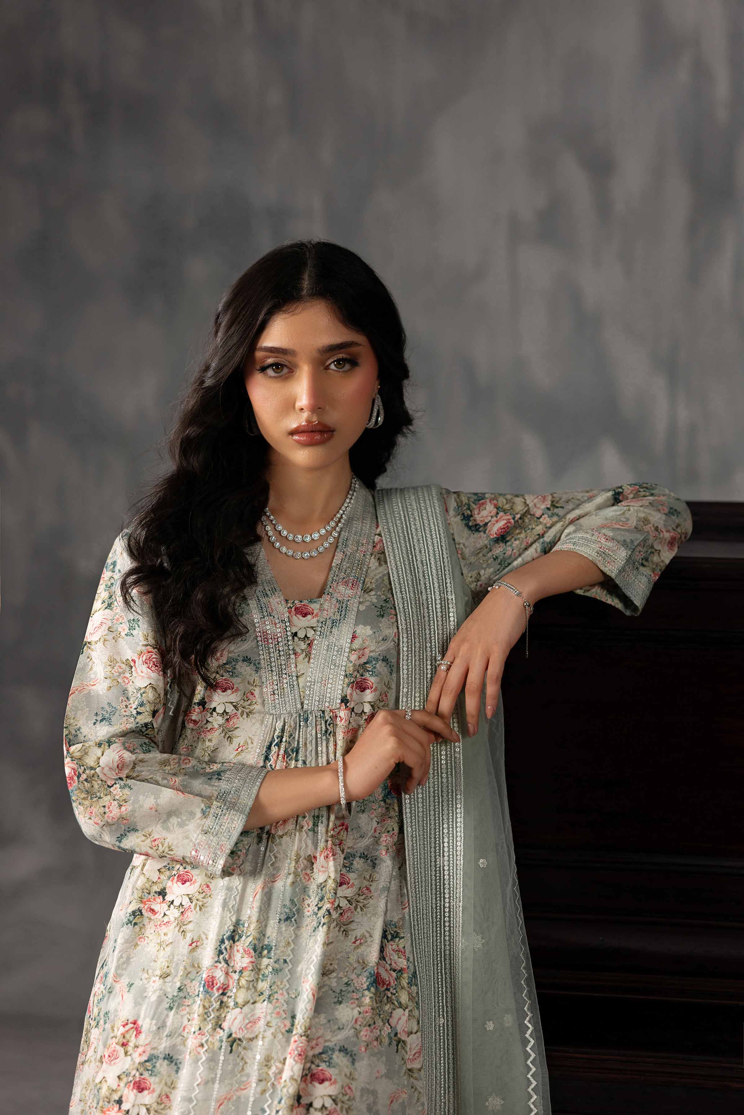 Nishat UK - Grey Embroidered Silk 3 Piece ready to wear luxury Suit