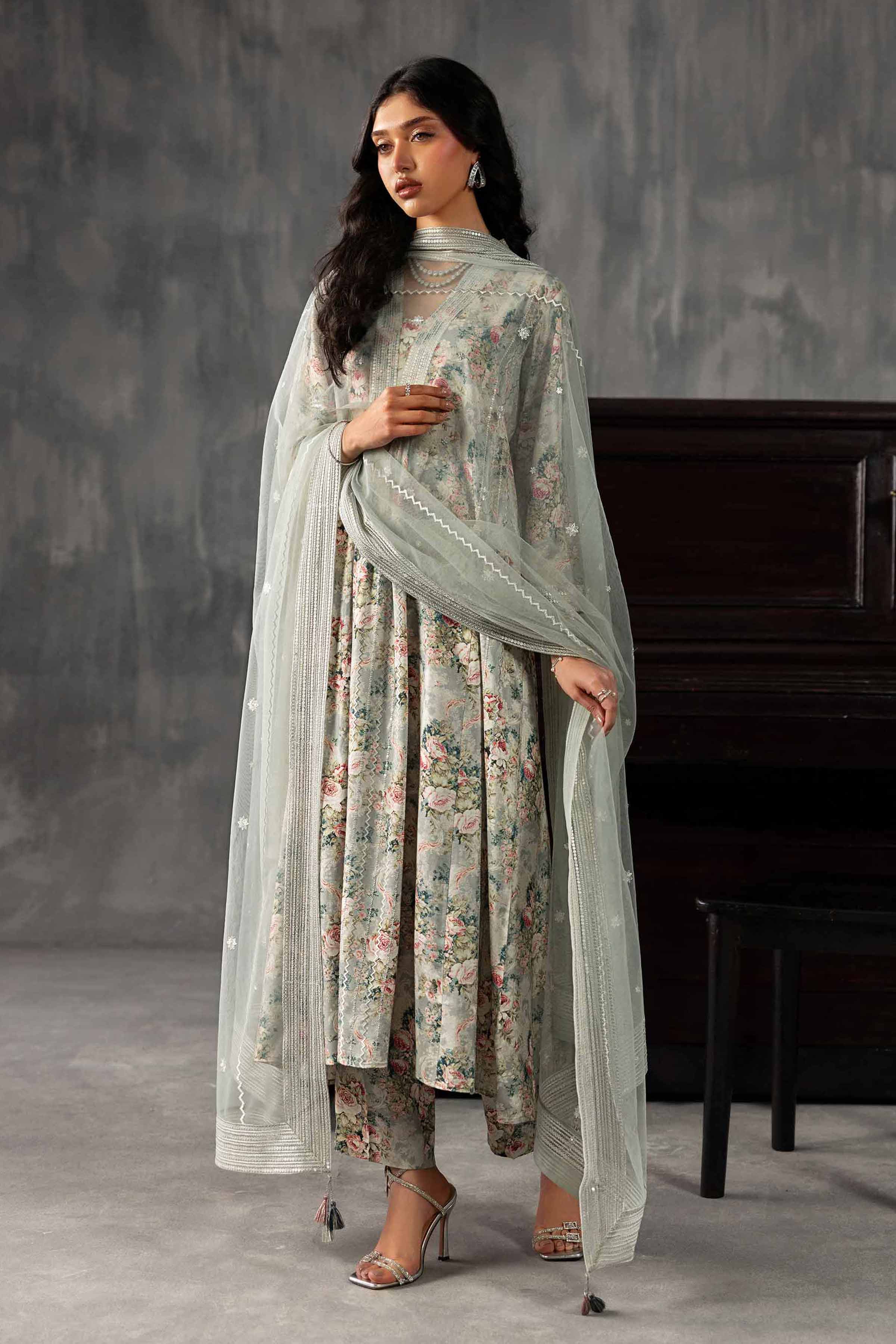 Nishat UK - Grey Embroidered Silk 3 Piece ready to wear luxury Suit