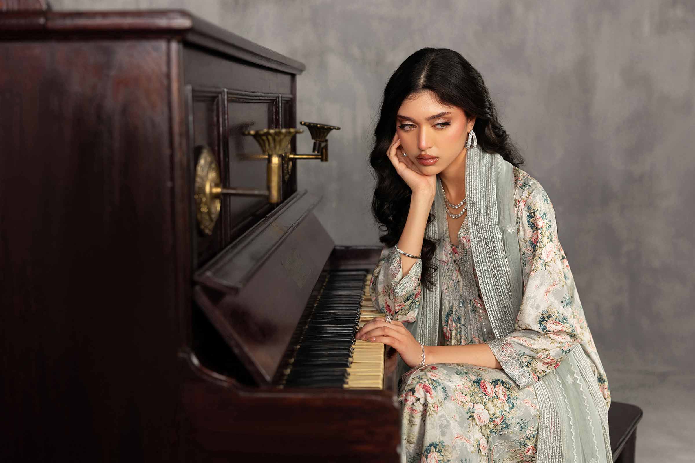 Nishat UK - Grey Embroidered Silk 3 Piece ready to wear luxury Suit