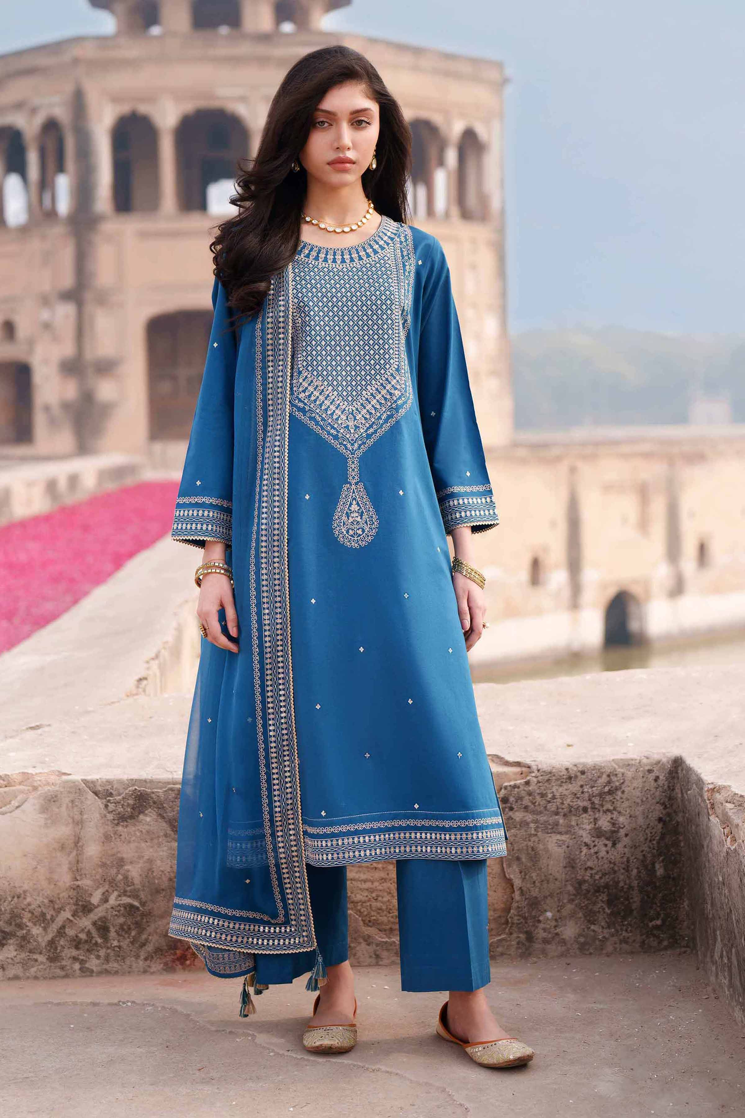 NishatUK - Blue Embroidered Cambric 3-piece ready to wear luxury Suit