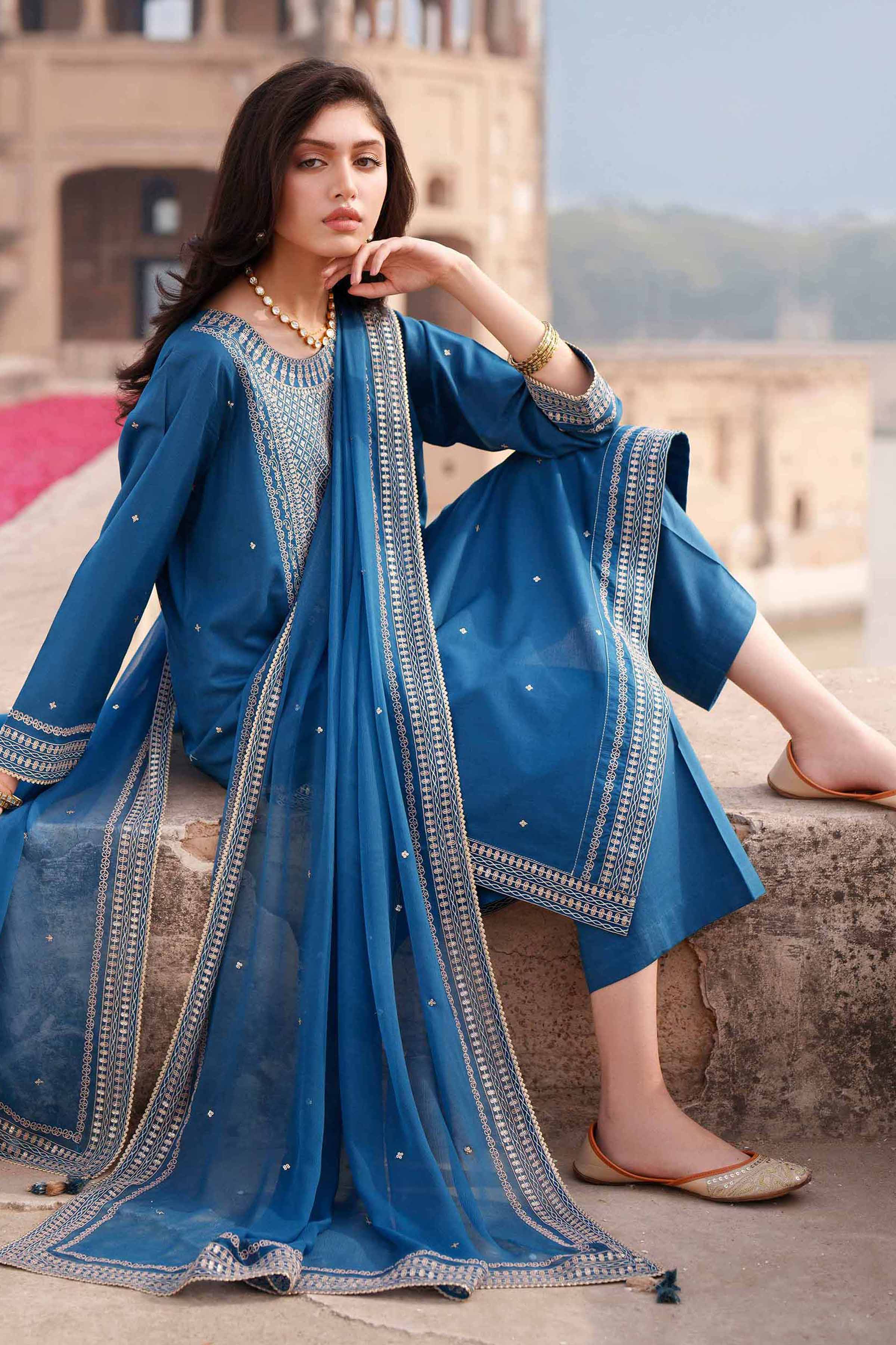NishatUK - Blue Embroidered Cambric 3-piece ready to wear luxury Suit