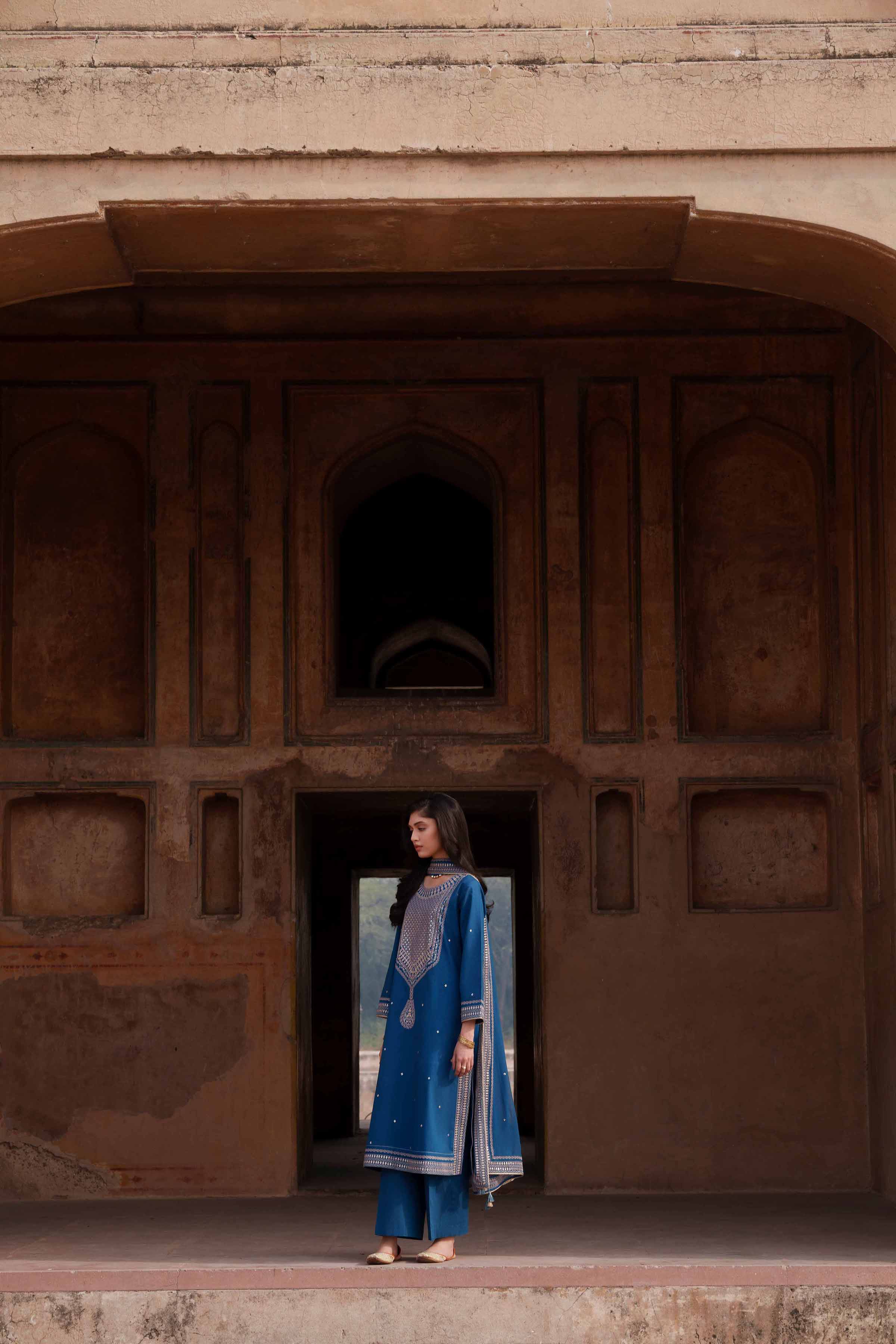 NishatUK - Blue Embroidered Cambric 3-piece ready to wear luxury Suit