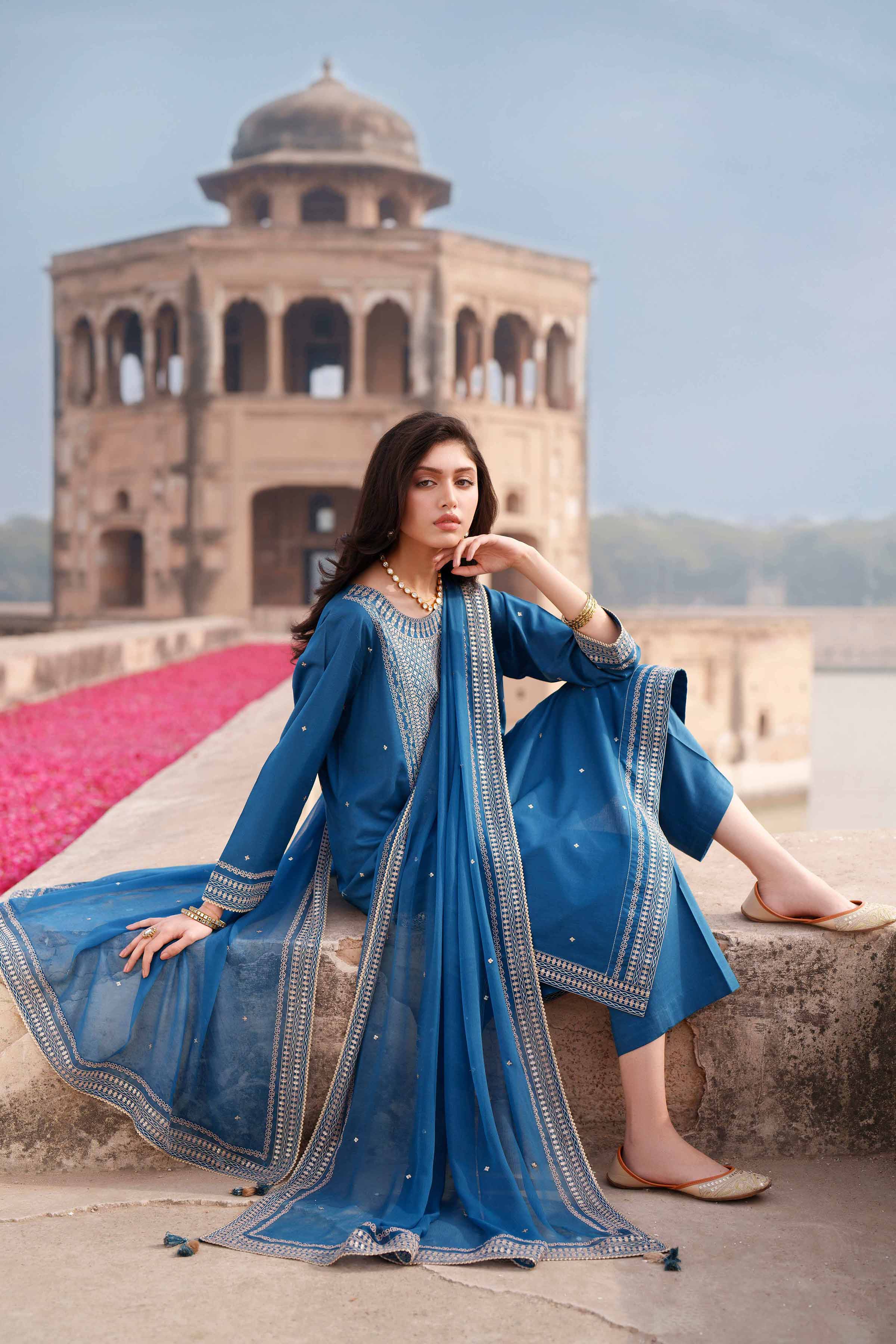 NishatUK - Blue Embroidered Cambric 3-piece ready to wear luxury Suit