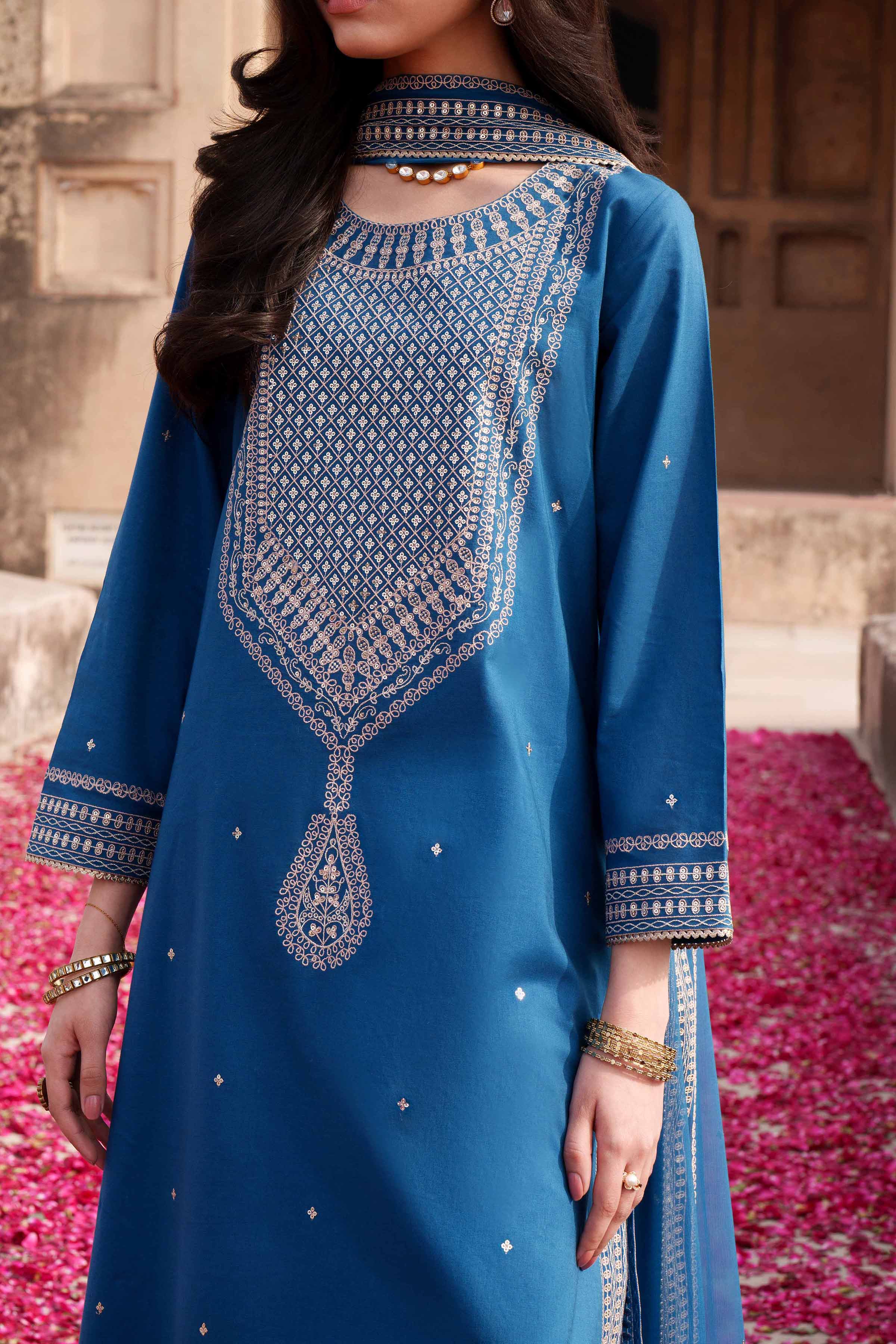 NishatUK - Blue Embroidered Cambric 3-piece ready to wear luxury Suit