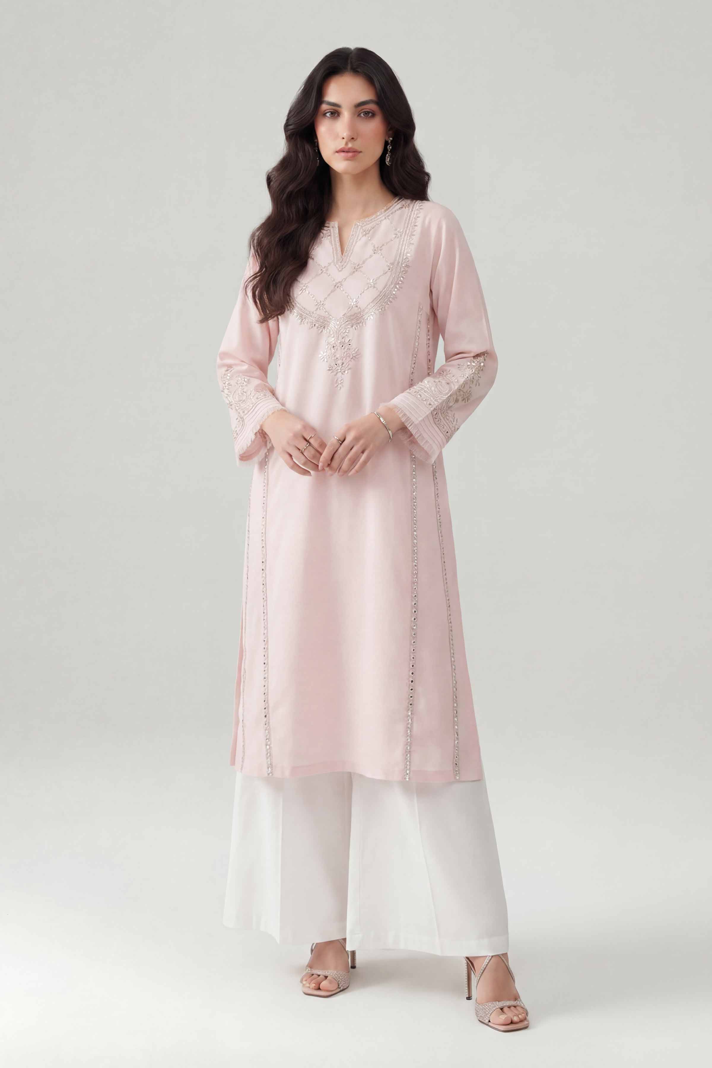 Nishat UK - Pink Embroidered Cambric 1 Piece ready to wear luxury Shirt