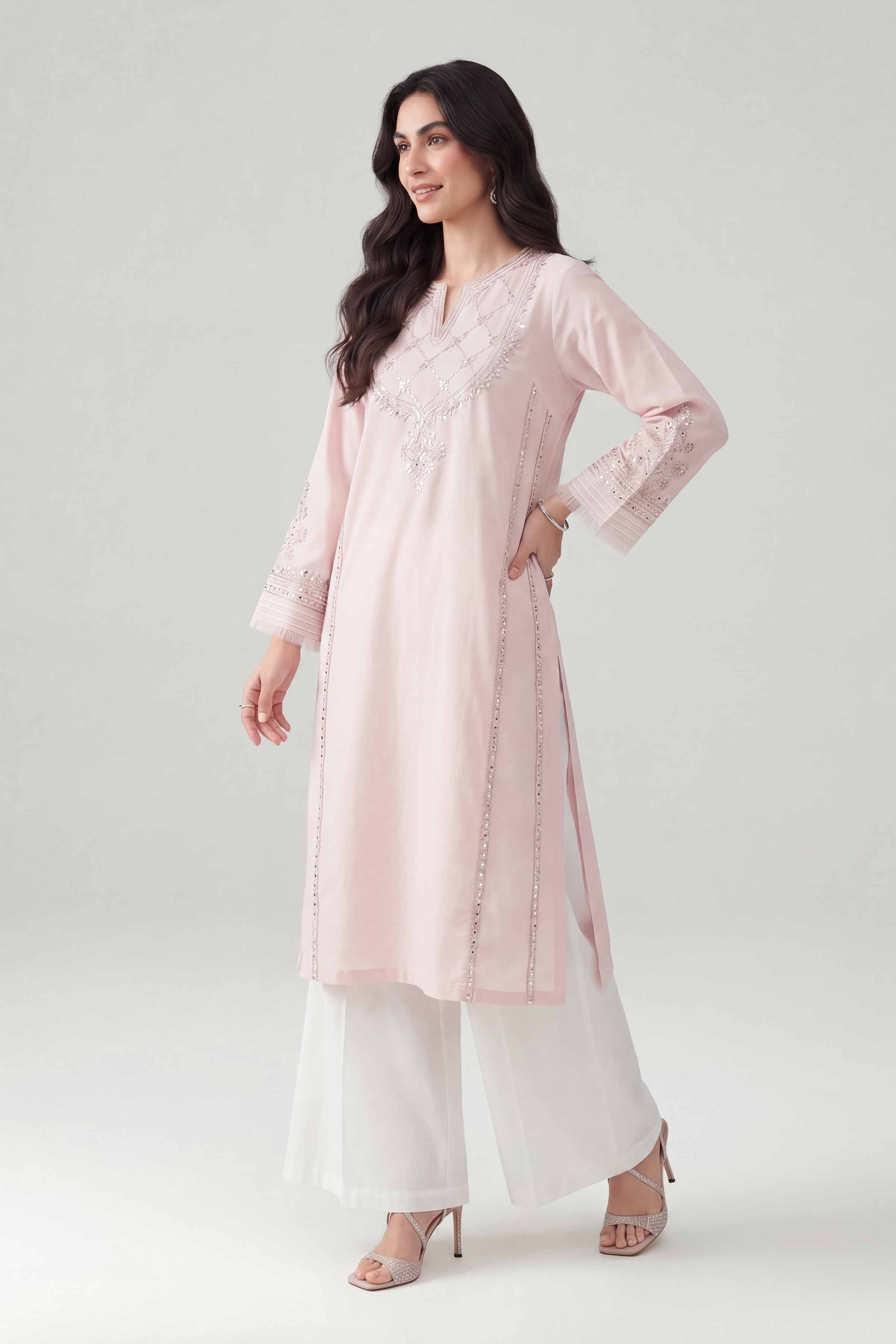 Nishat UK - Pink Embroidered Cambric 1 Piece ready to wear luxury Shirt