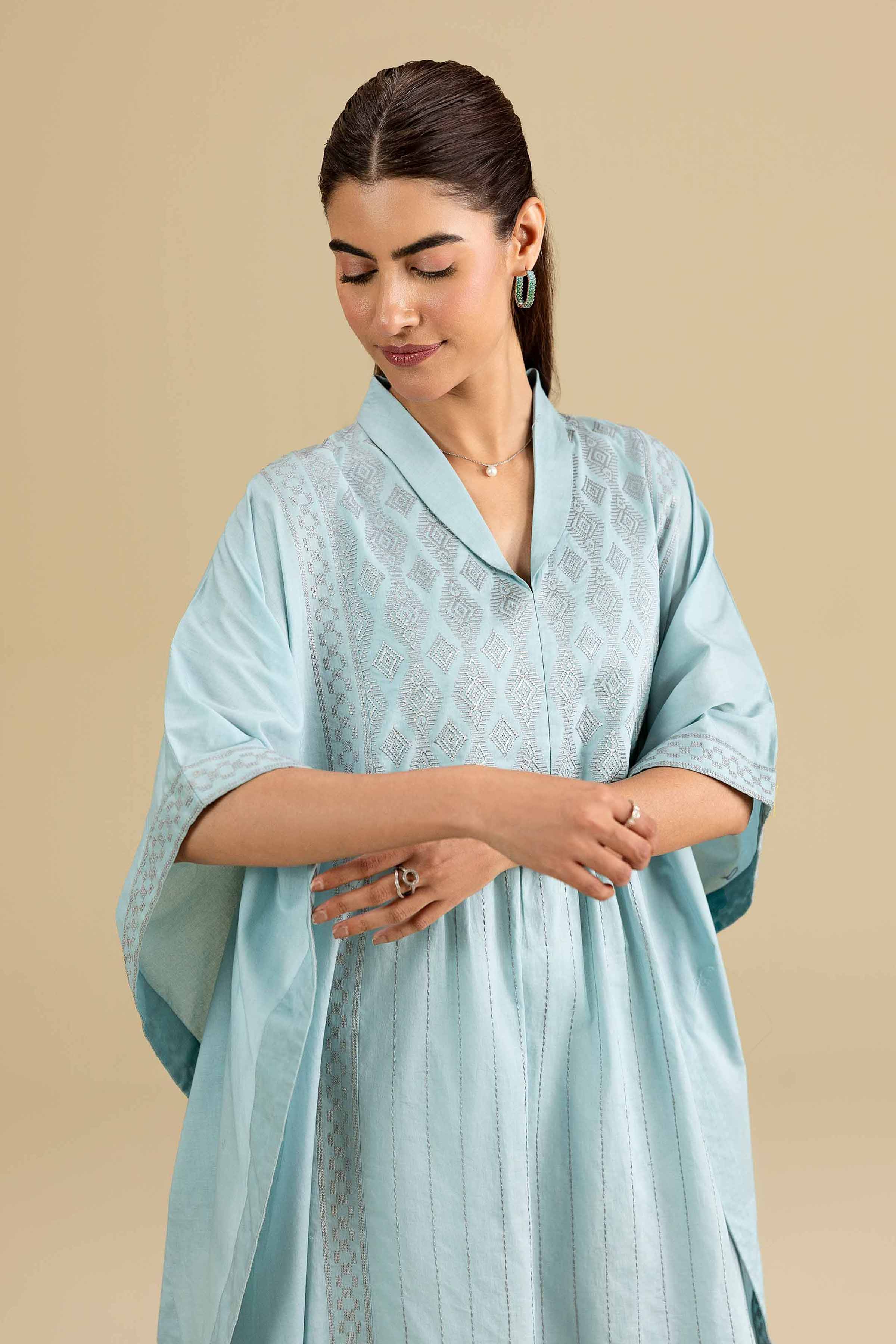 Nishat UK - Blue Embroidered Cambric 1-piece ready to wear luxury kaftan