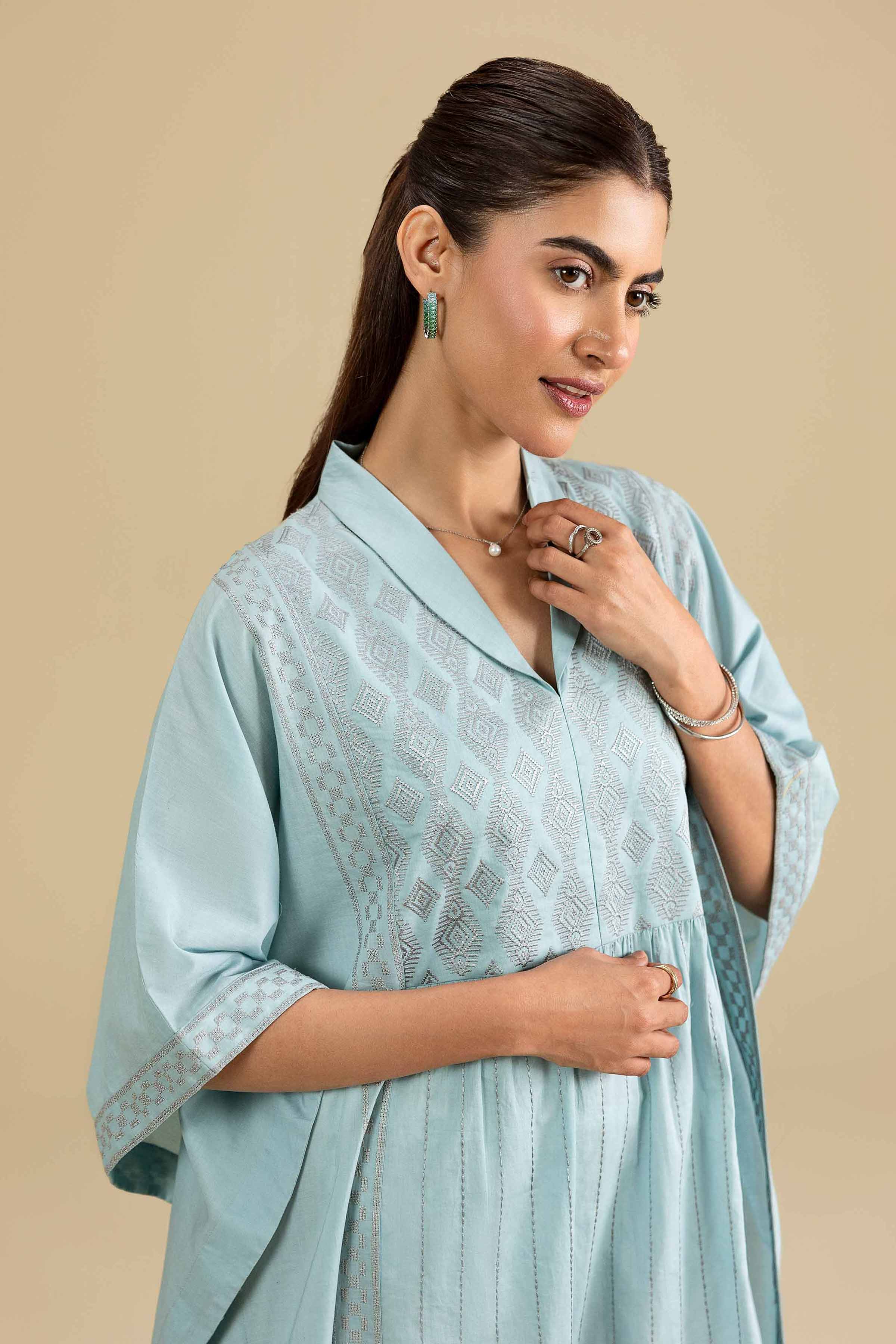Nishat UK - Blue Embroidered Cambric 1-piece ready to wear luxury kaftan