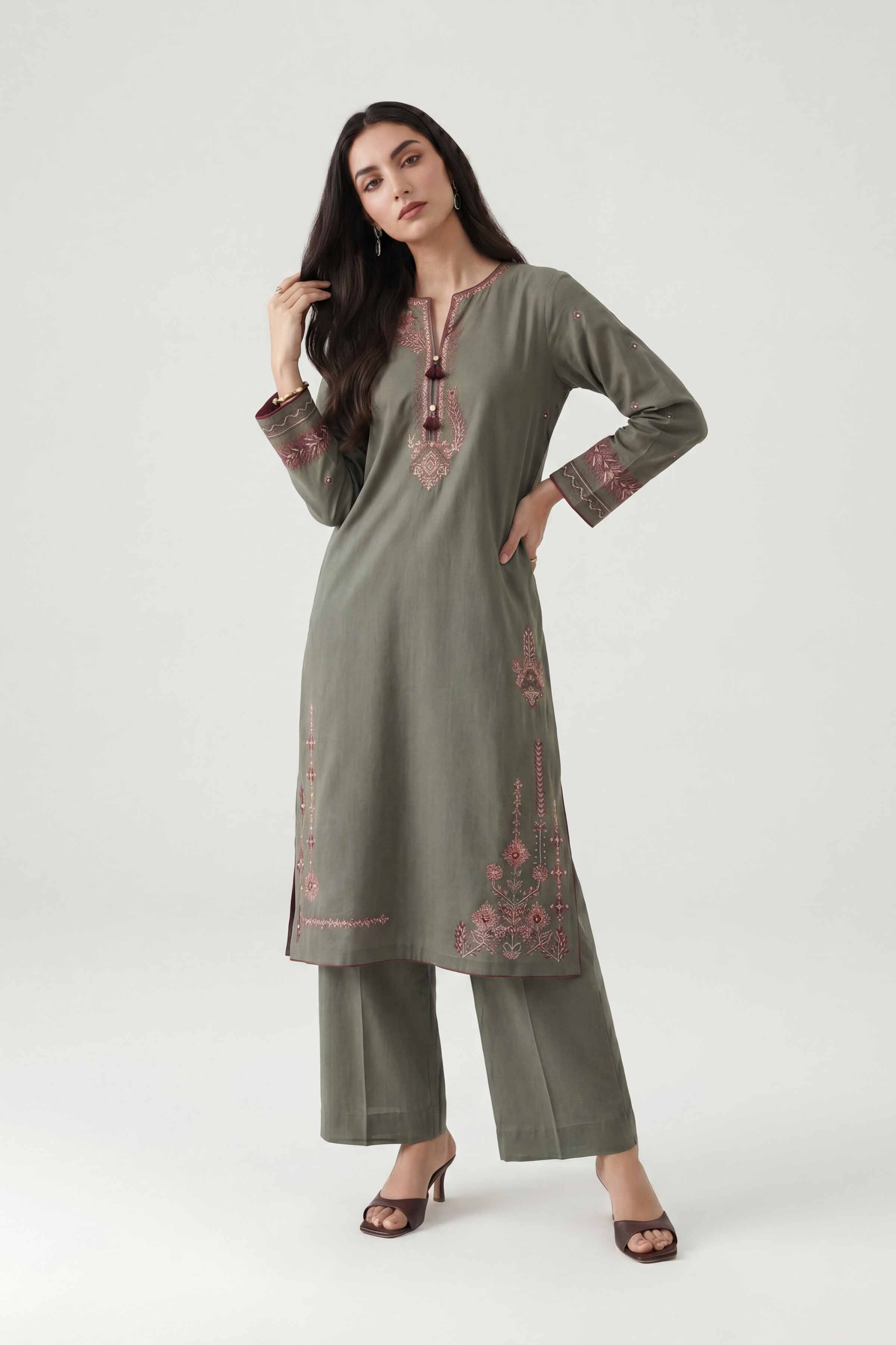 Nishat UK - Green Embroidered Cambric 1 Piece ready To Wear luxury Shirt