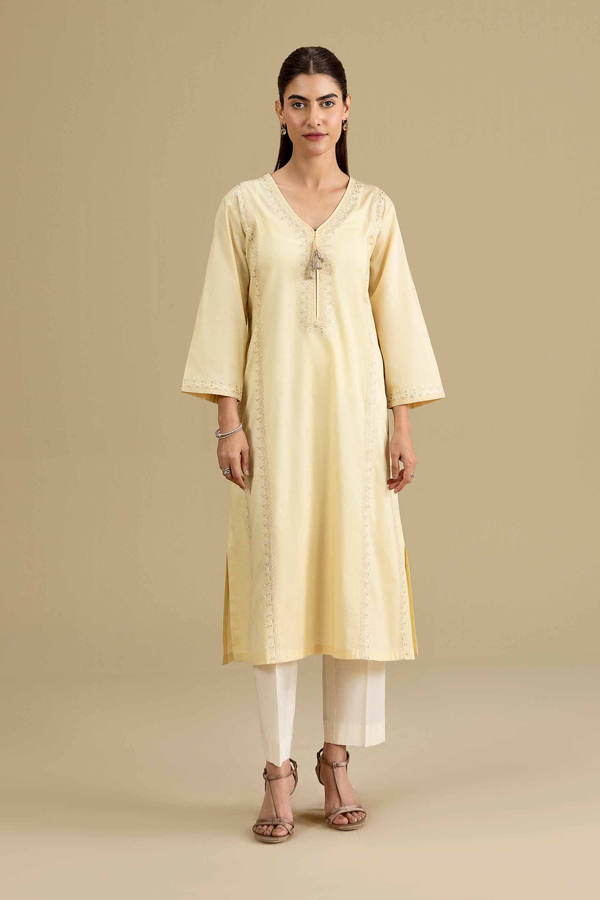Nishat UK - Yellow Embroidered Cambric 1-piece ready to wear luxury Shirt