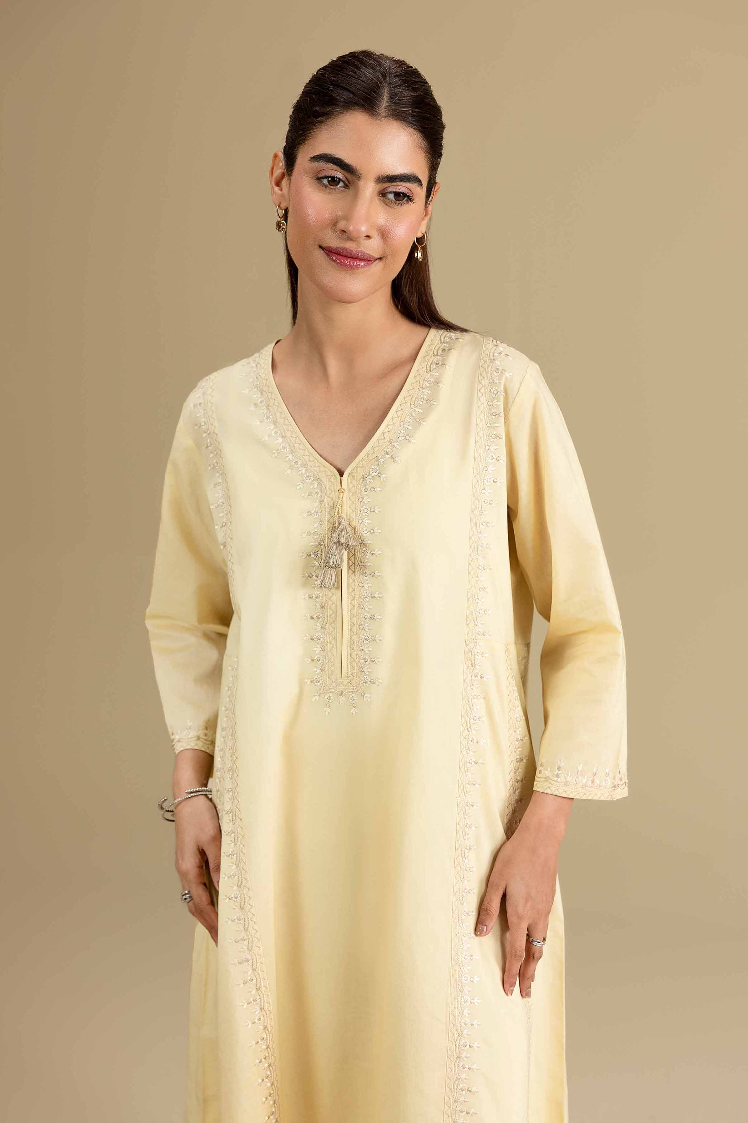 Nishat UK - Yellow Embroidered Cambric 1-piece ready to wear luxury Shirt