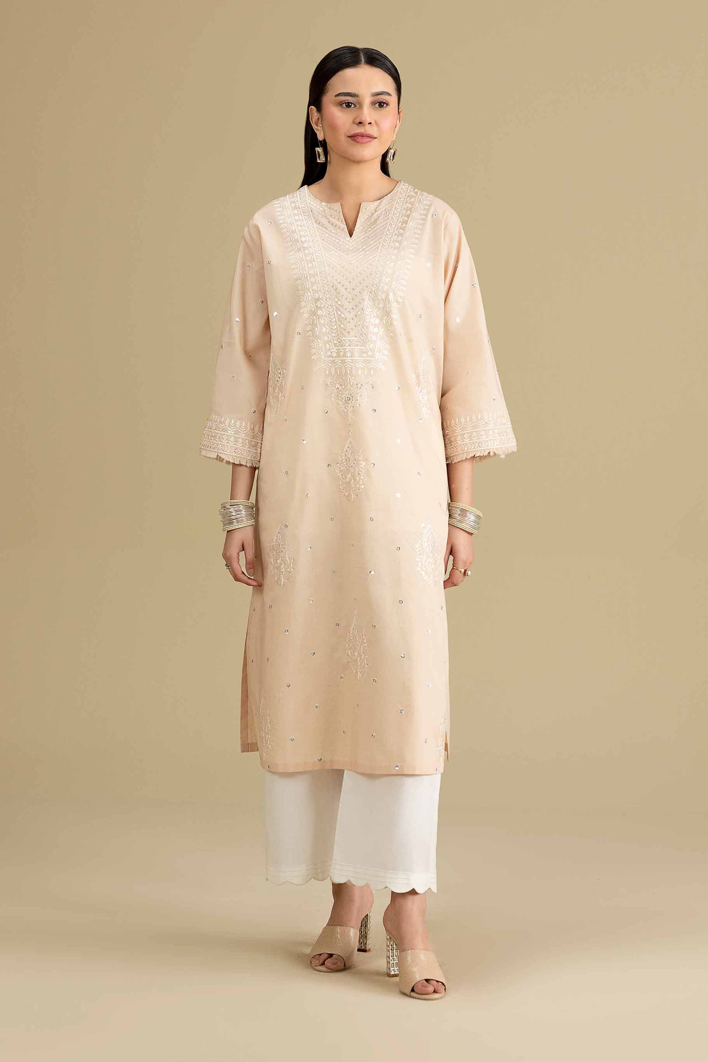 Nishat UK - Beige Embroidered Lawn 1-piece ready to wear luxury Shirt