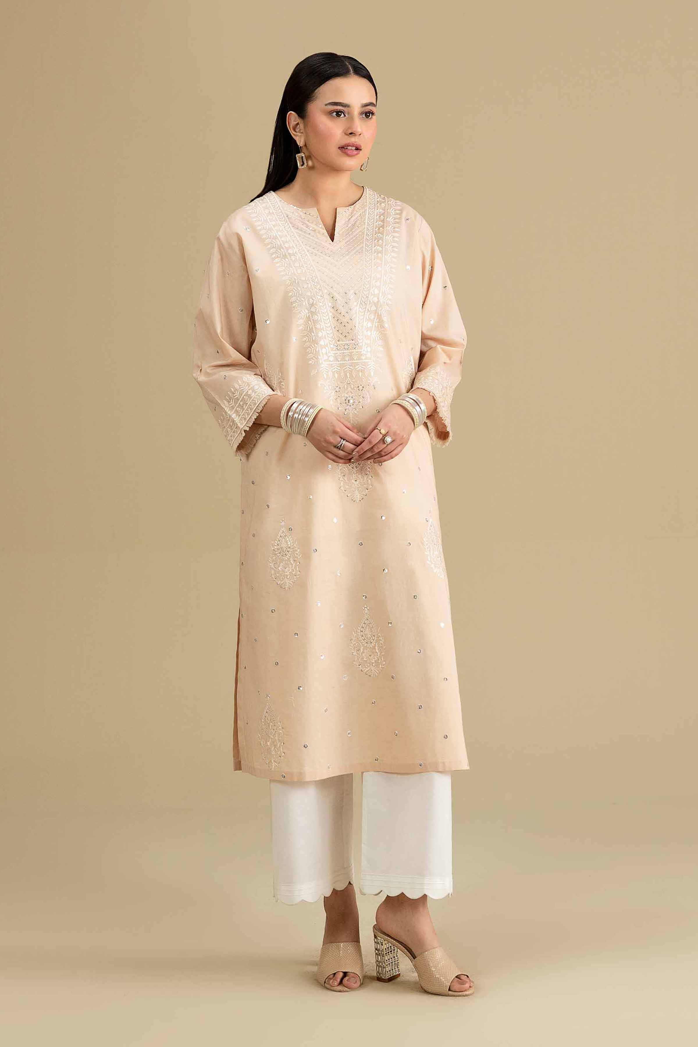 Nishat UK - Beige Embroidered Lawn 1-piece ready to wear luxury Shirt
