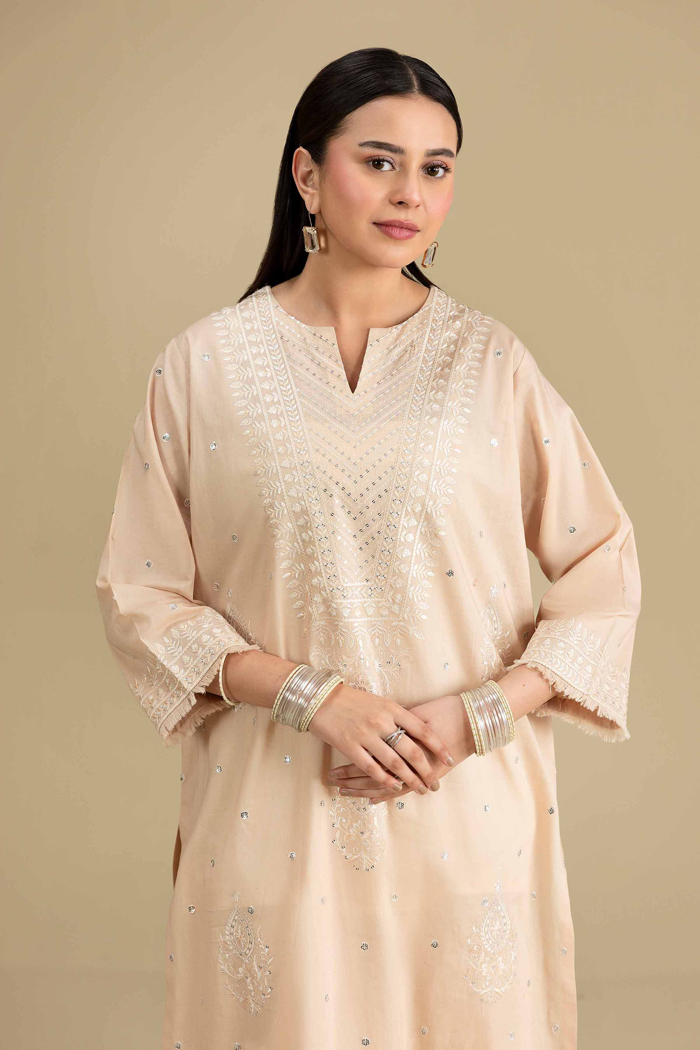 Nishat UK - Beige Embroidered Lawn 1-piece ready to wear luxury Shirt