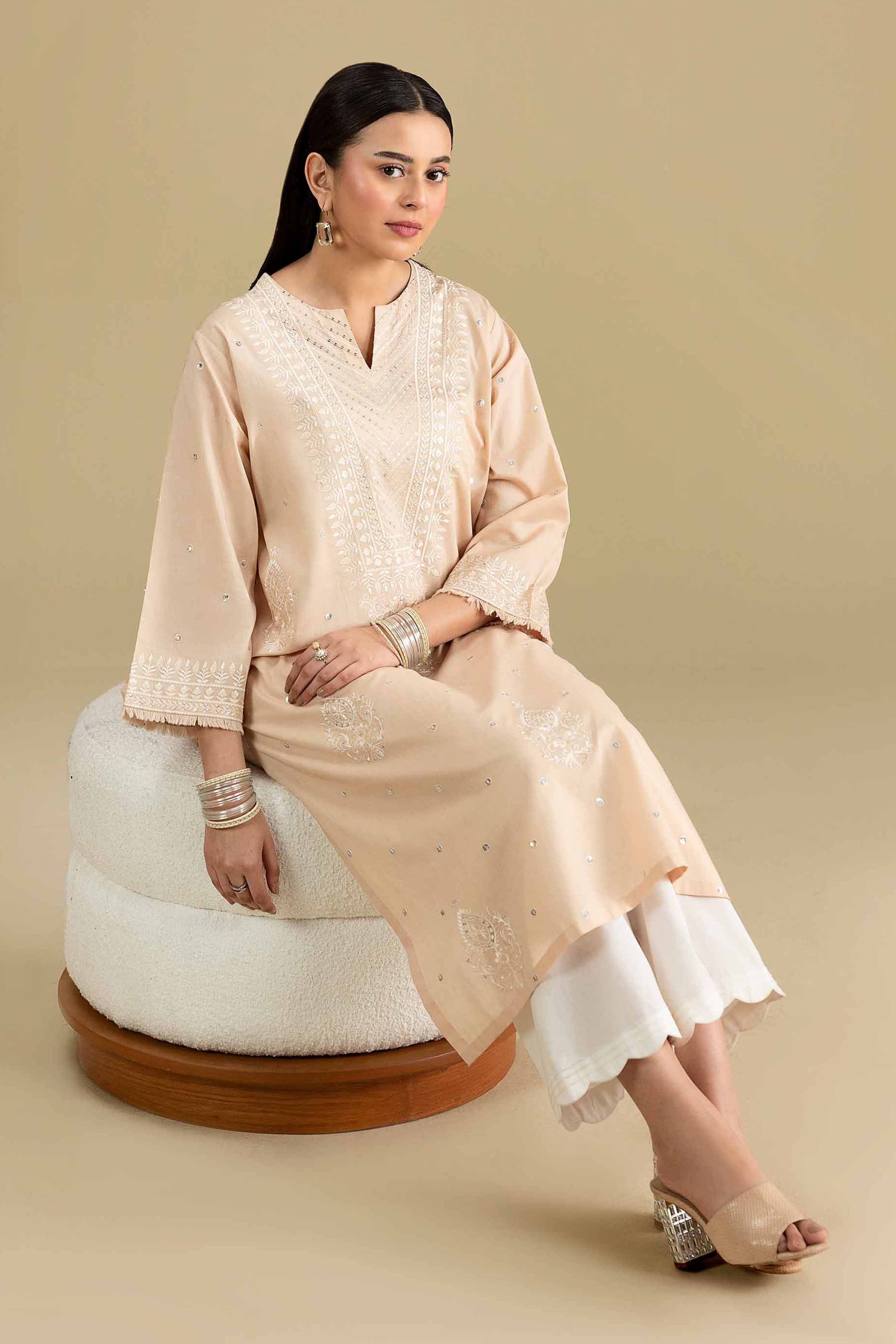 Nishat UK - Beige Embroidered Lawn 1-piece ready to wear luxury Shirt