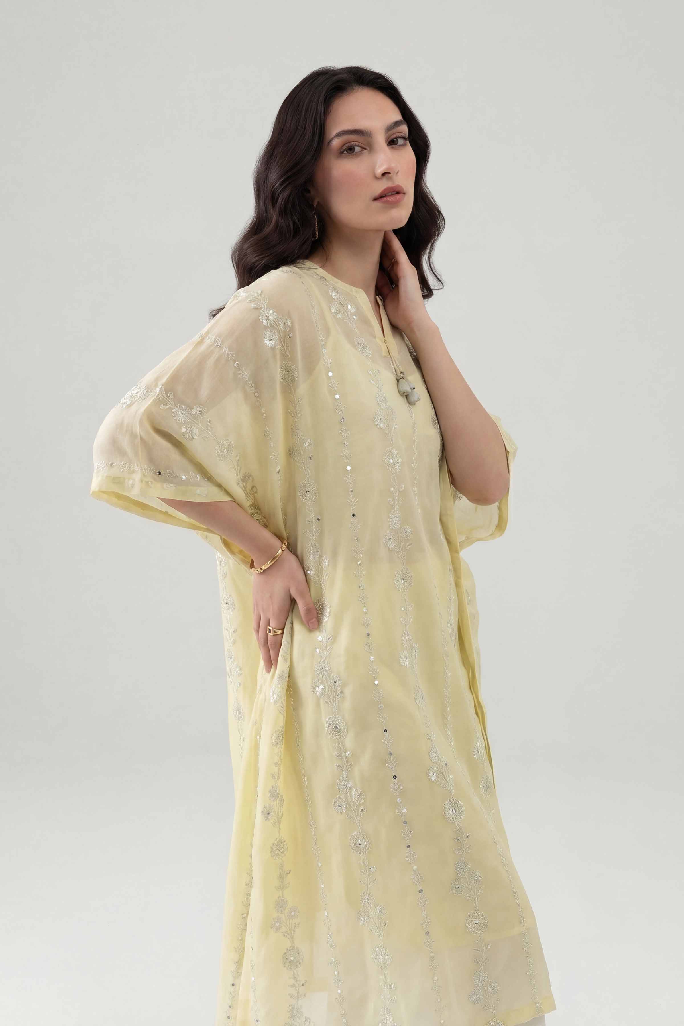 Nishat UK - Yellow Embroidered Lawn 1 Piece ready to wear luxury kaftan