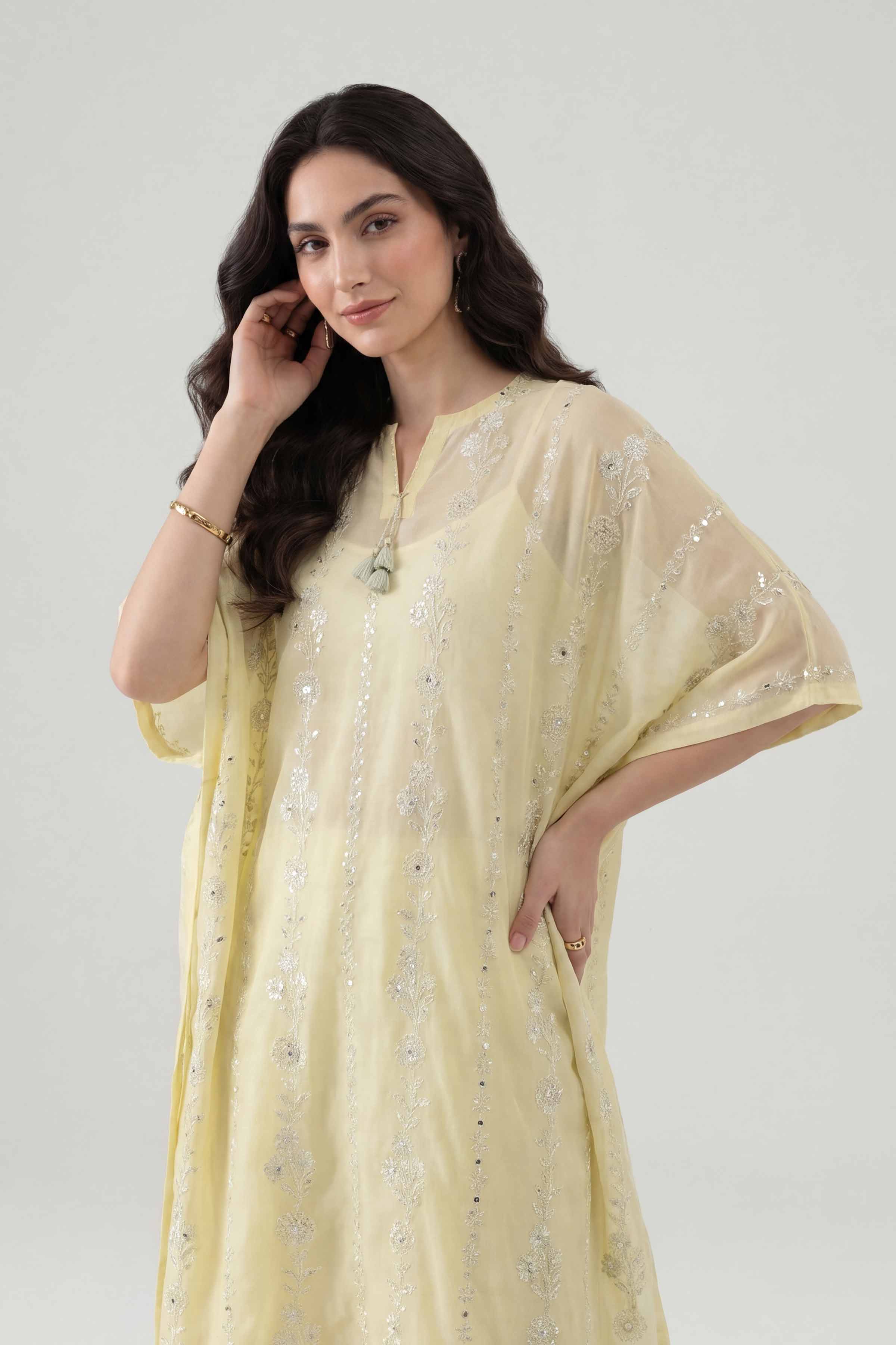 Nishat UK - Yellow Embroidered Lawn 1 Piece ready to wear luxury kaftan