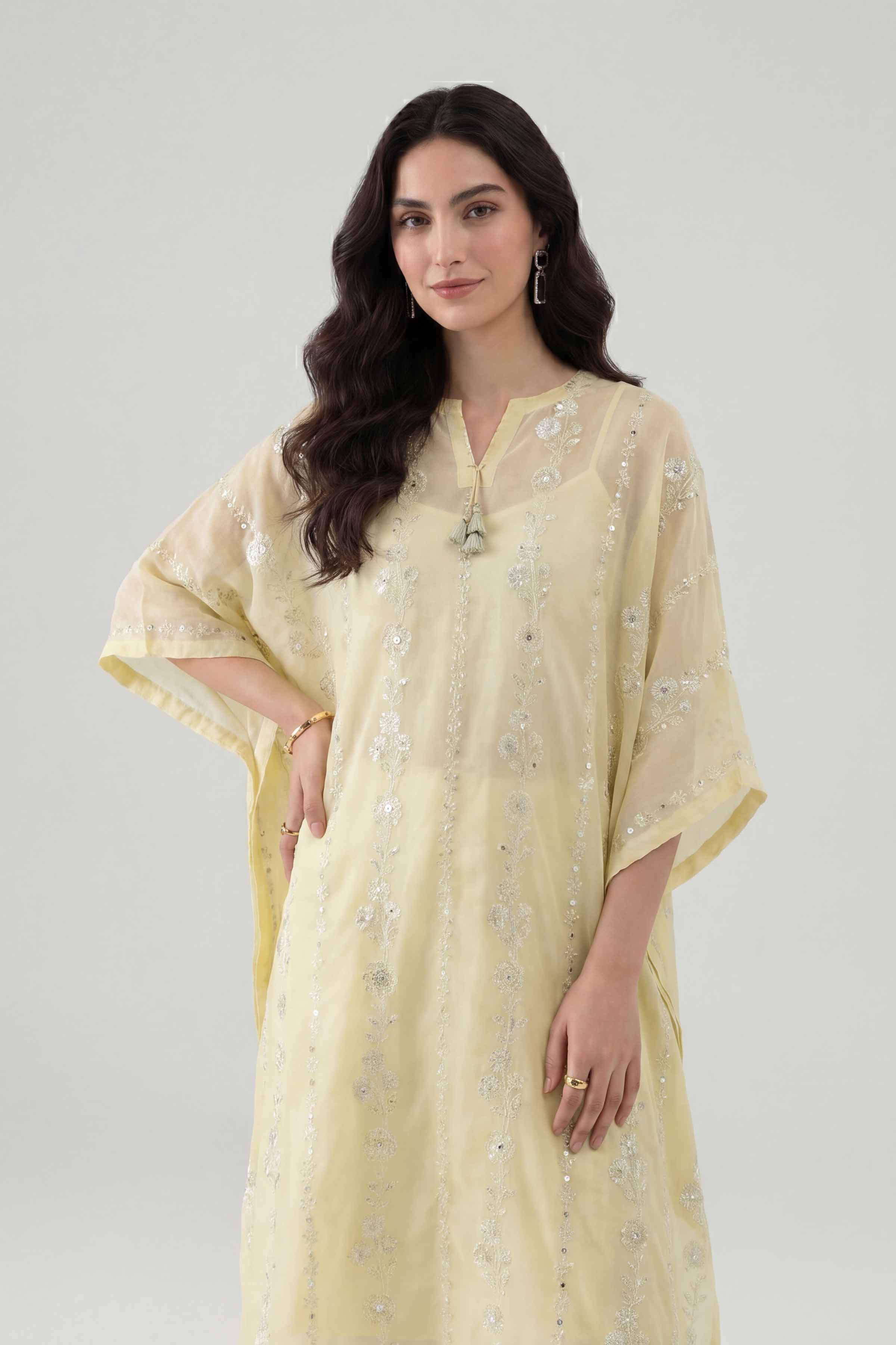 Nishat UK - Yellow Embroidered Lawn 1 Piece ready to wear luxury kaftan