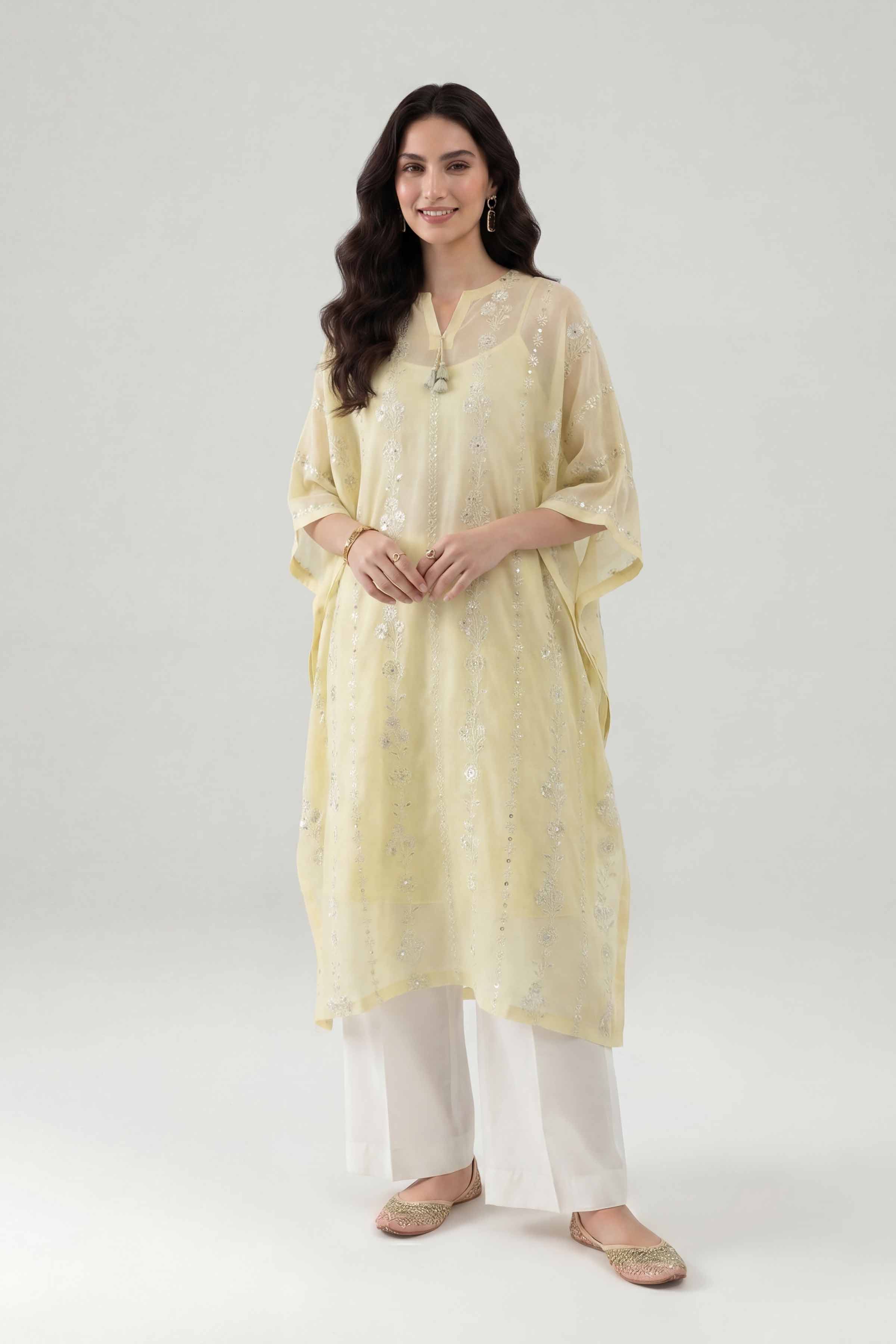 Nishat UK - Yellow Embroidered Lawn 1 Piece ready to wear luxury kaftan