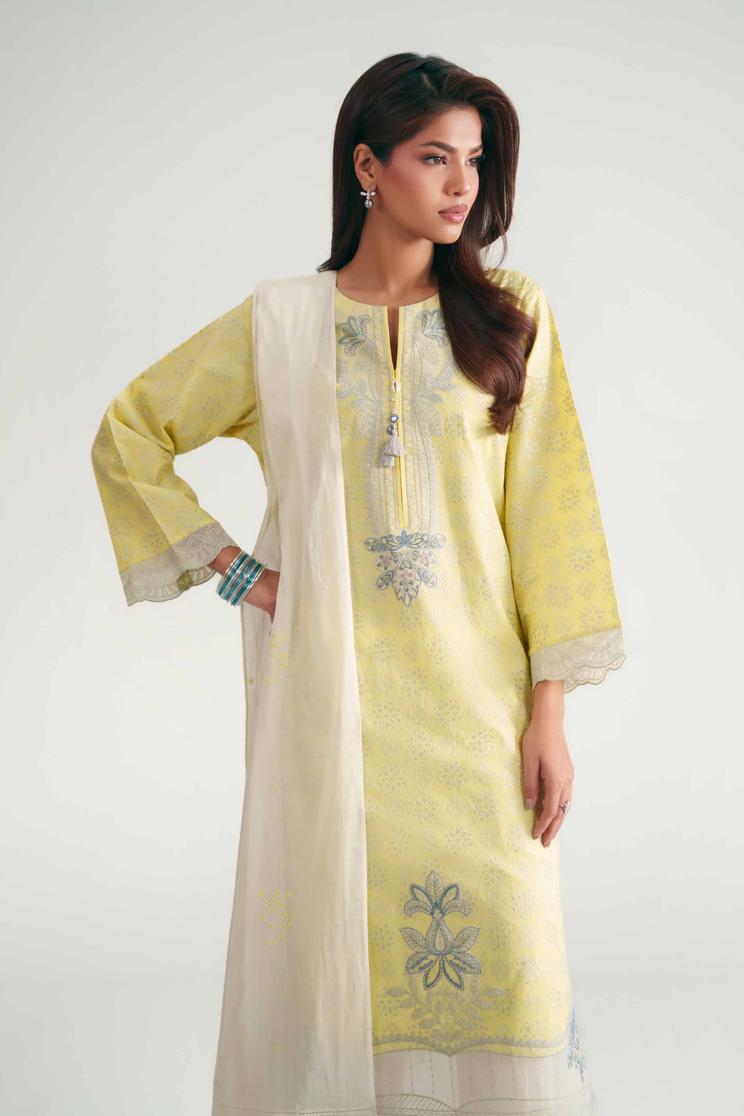 Nishat UK - Yellow Embroidered Cambric 2 Pieces ready to wear luxury Dress
