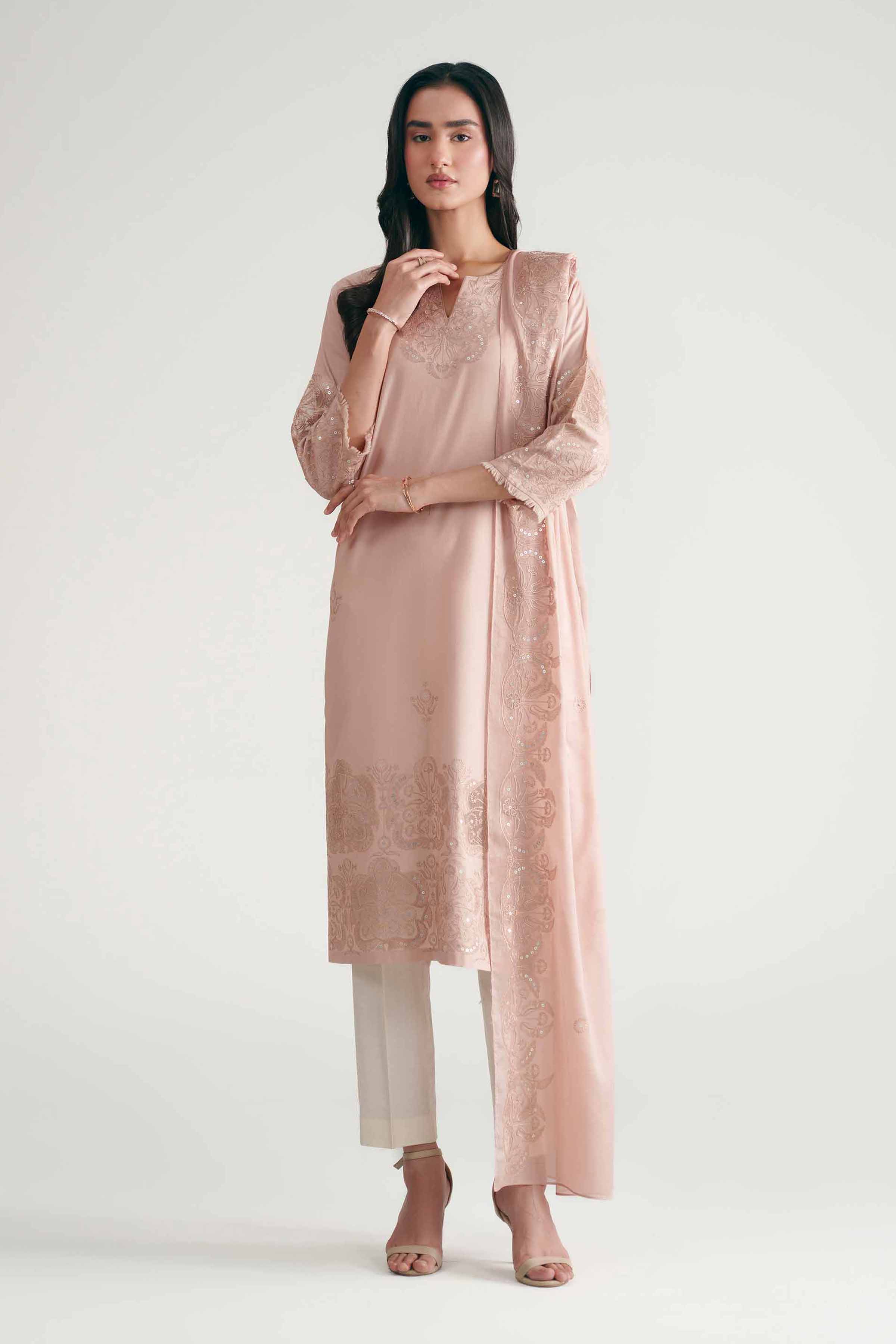 Nishat UK - Pink Embroidered Cambric 2 Pieces ready to wear luxury Dress