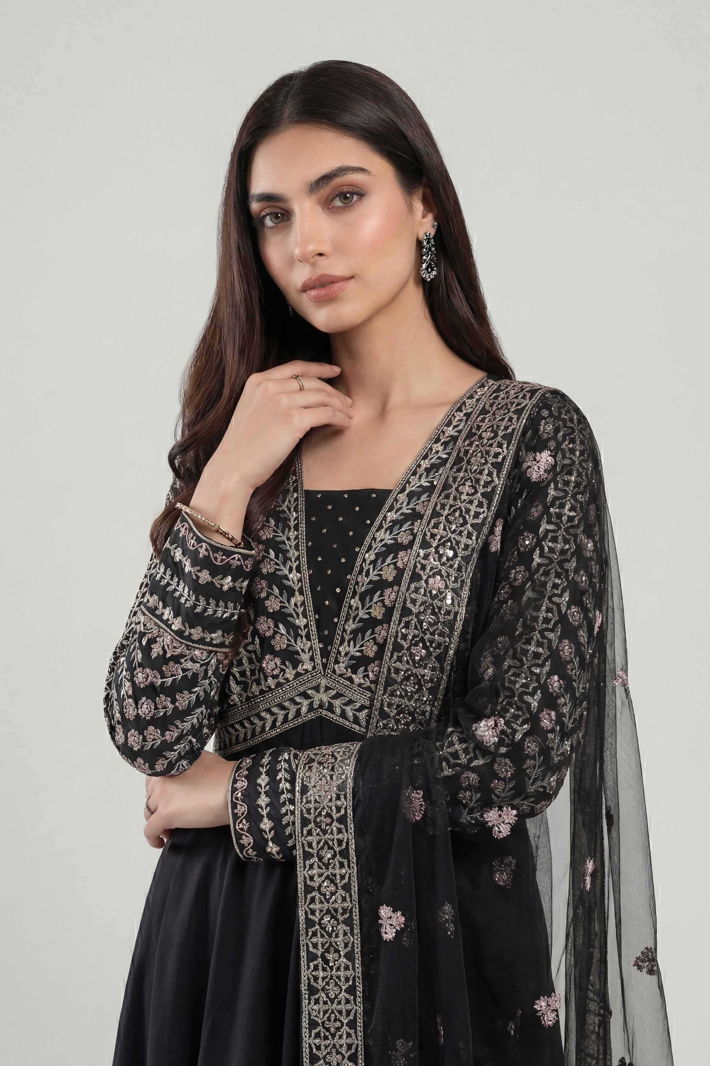 Nishat UK - Black Embroidered Cambric 2 Piece ready to wear luxury Dress