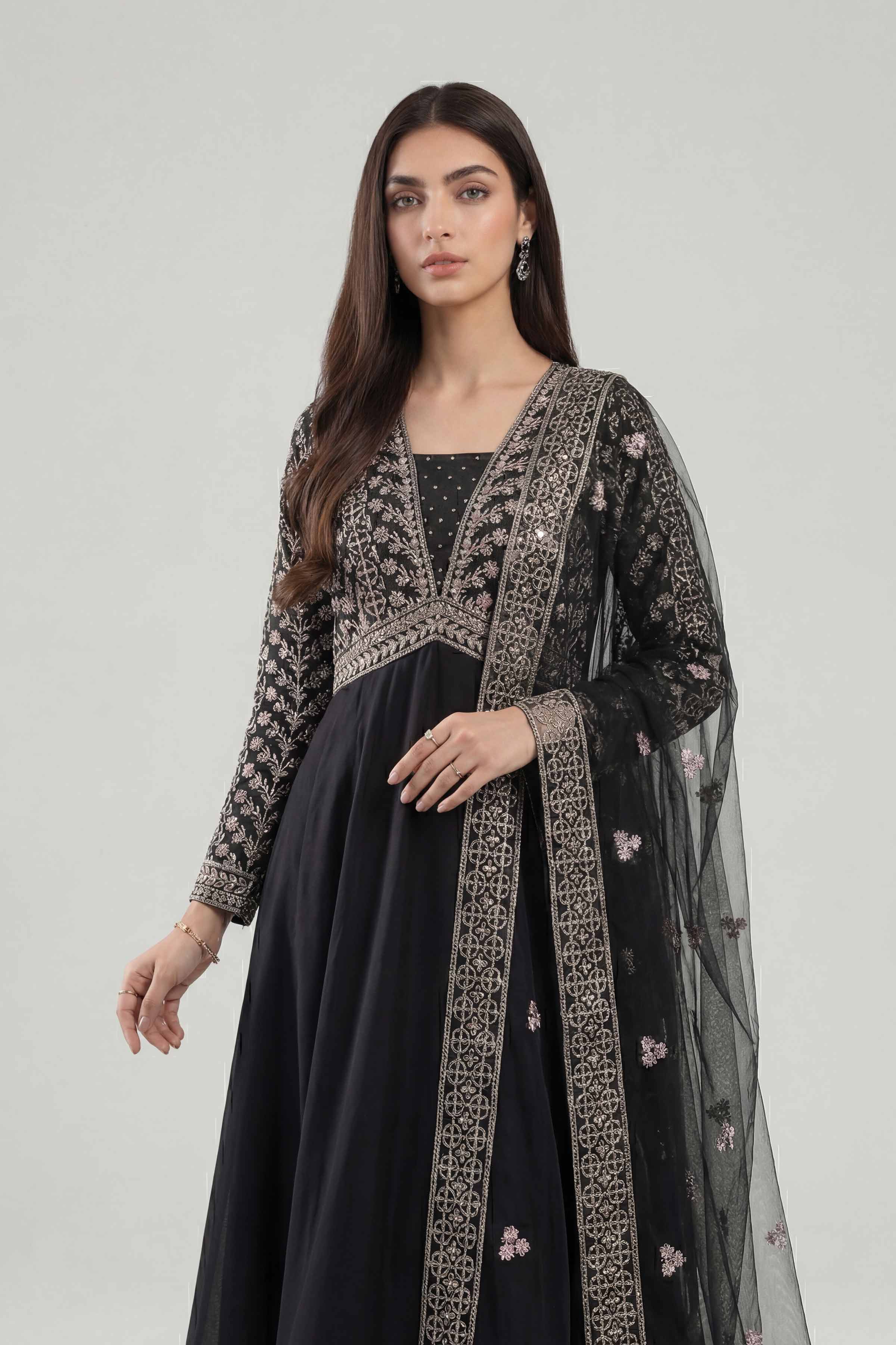 Nishat UK - Black Embroidered Cambric 2 Piece ready to wear luxury Dress
