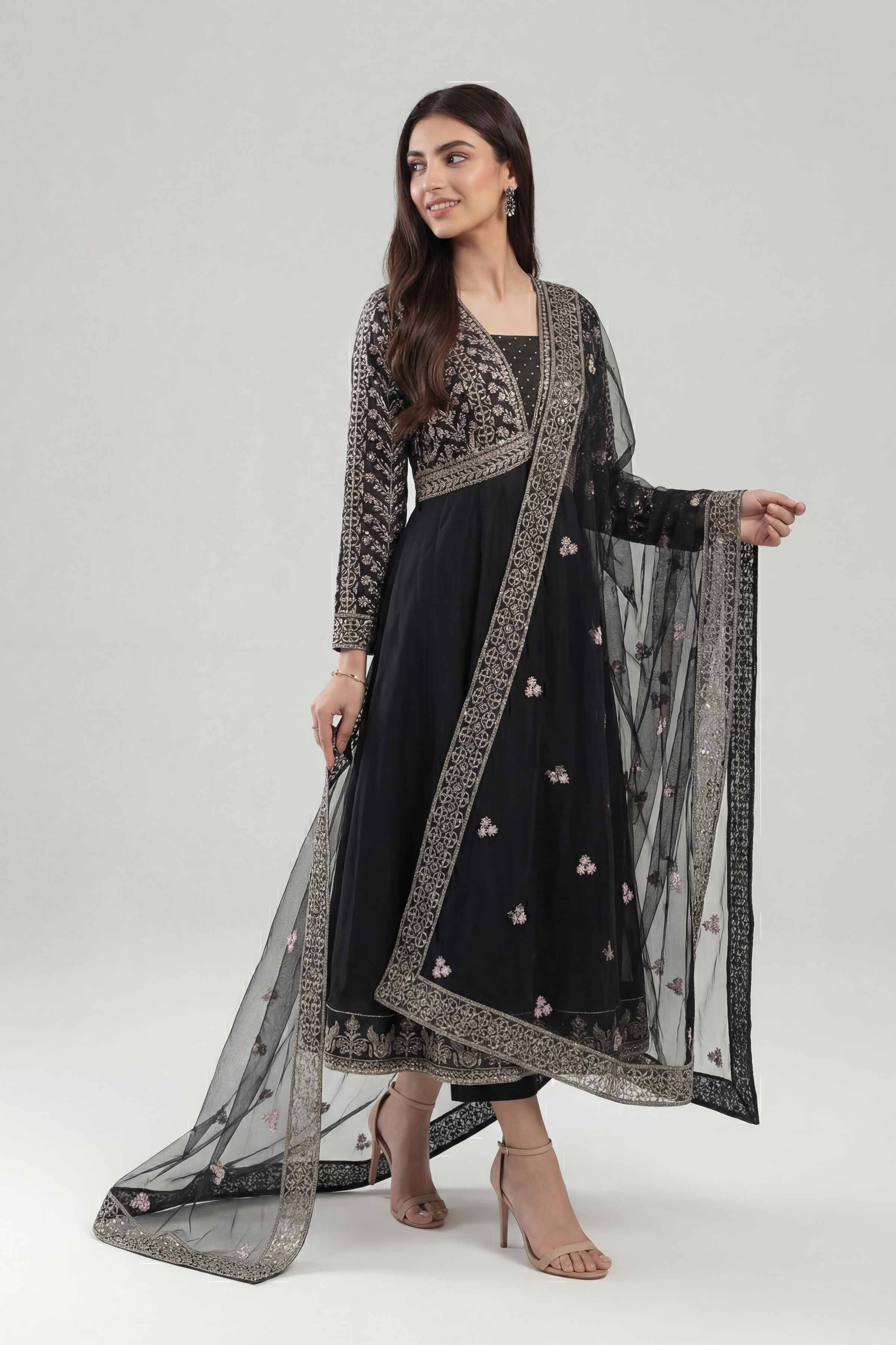 Nishat UK - Black Embroidered Cambric 2 Piece ready to wear luxury Dress