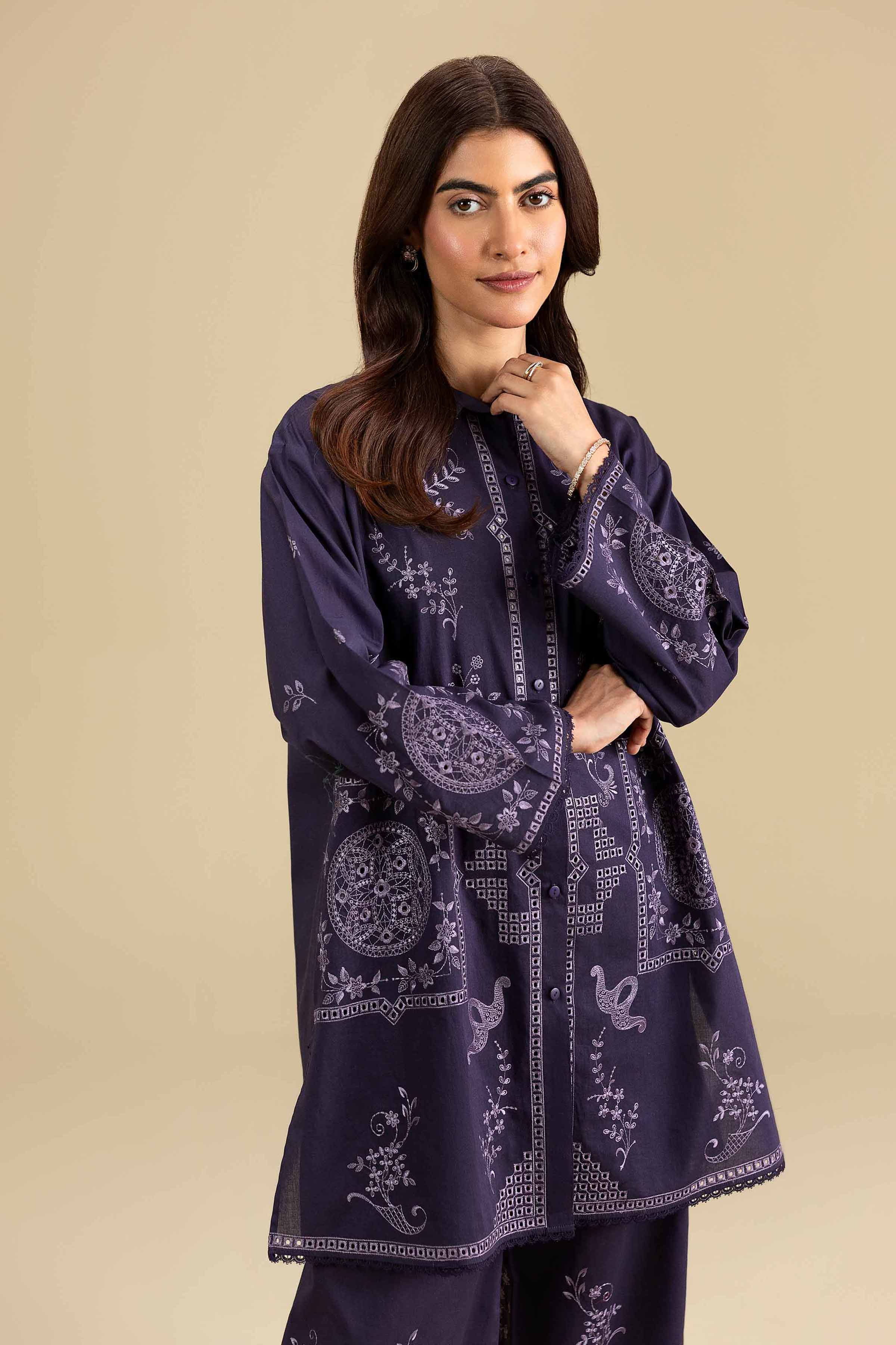 Nishat UK - Purple Embroidered Cambric 2-piece ready to wear luxury Dress