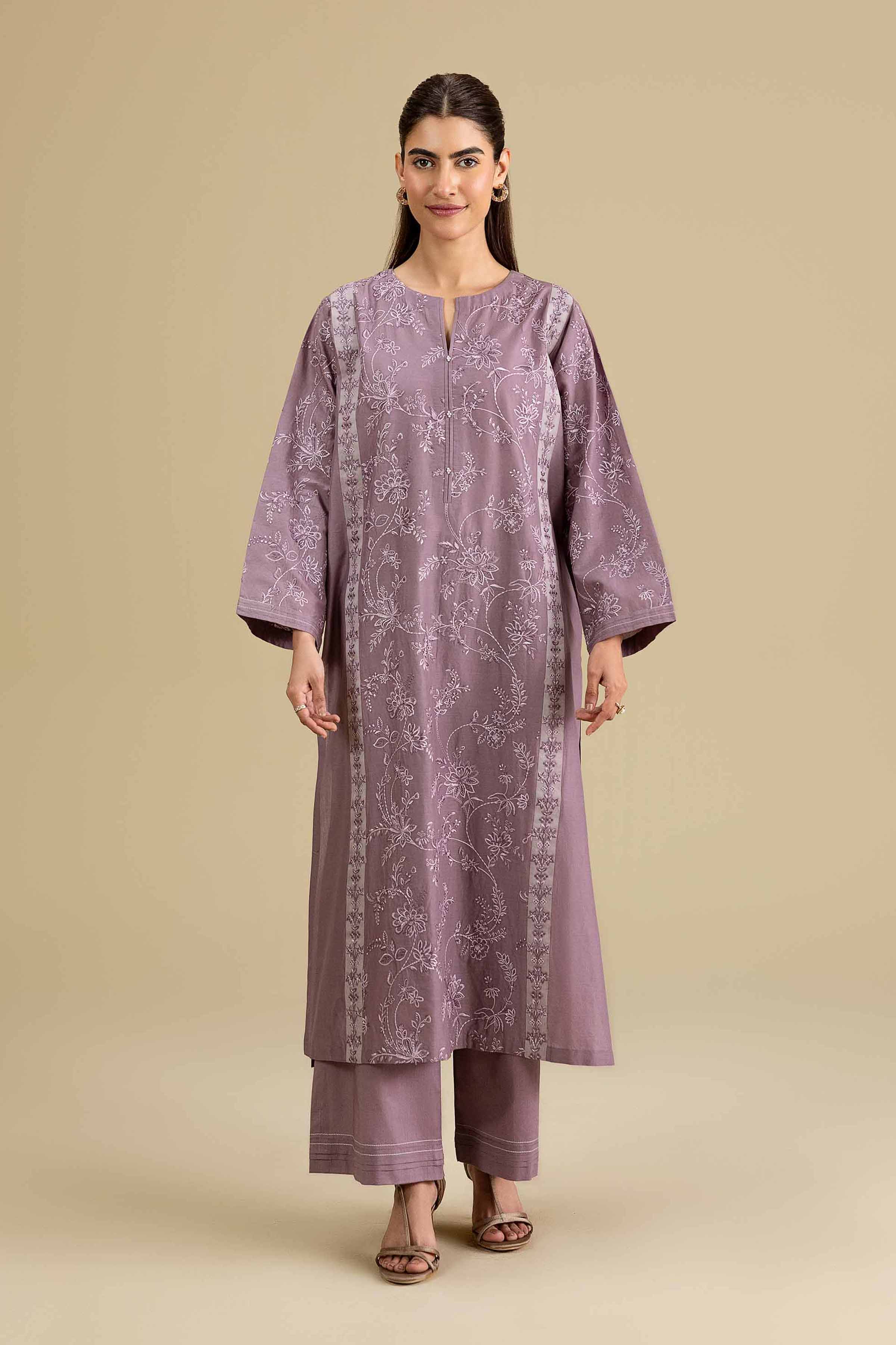 Nishat UK - Purple Embroidered Cambric 2-piece ready to wear luxury Dress